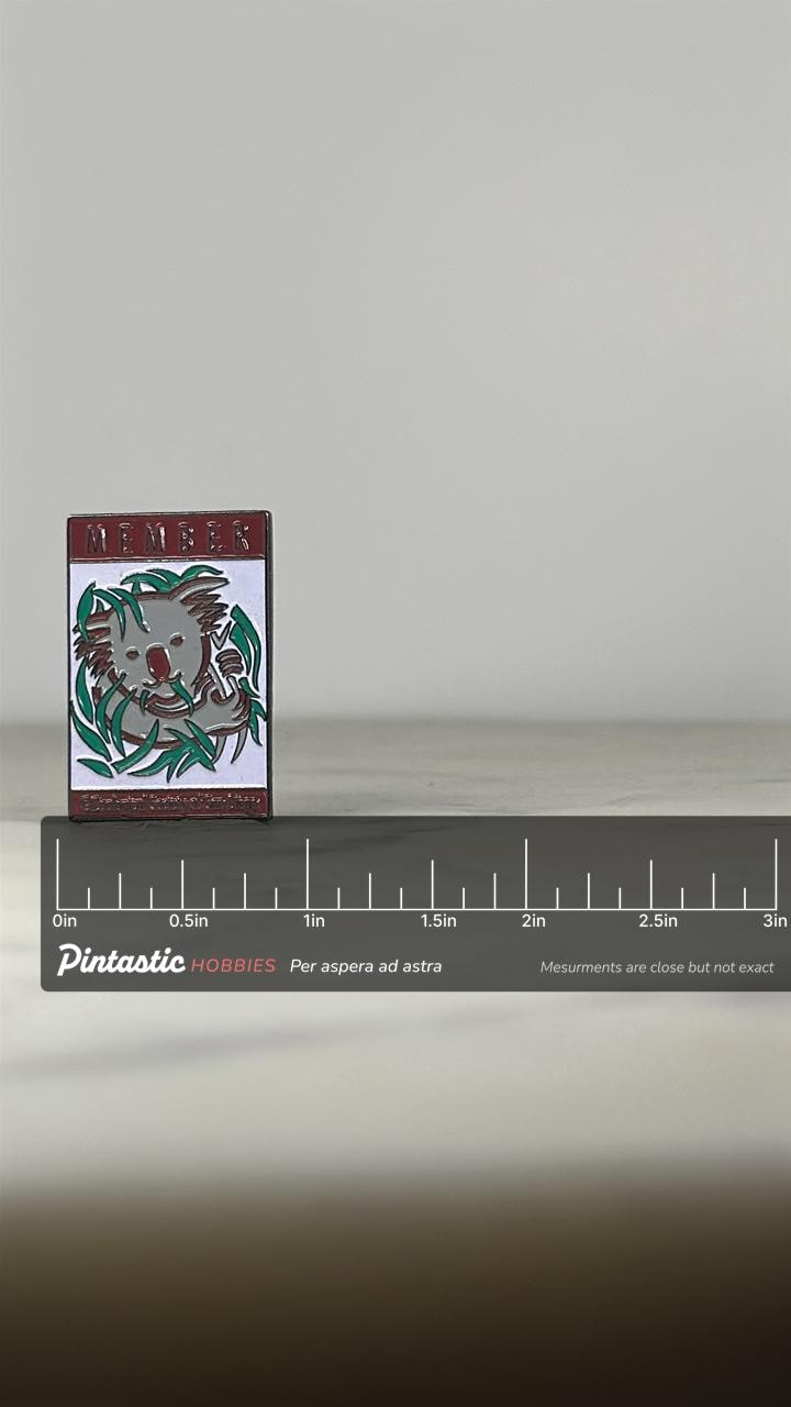 Koala Member Pin: Silver Enamel Finish - Zoo Collector Accessory with ruler overlay for size reference