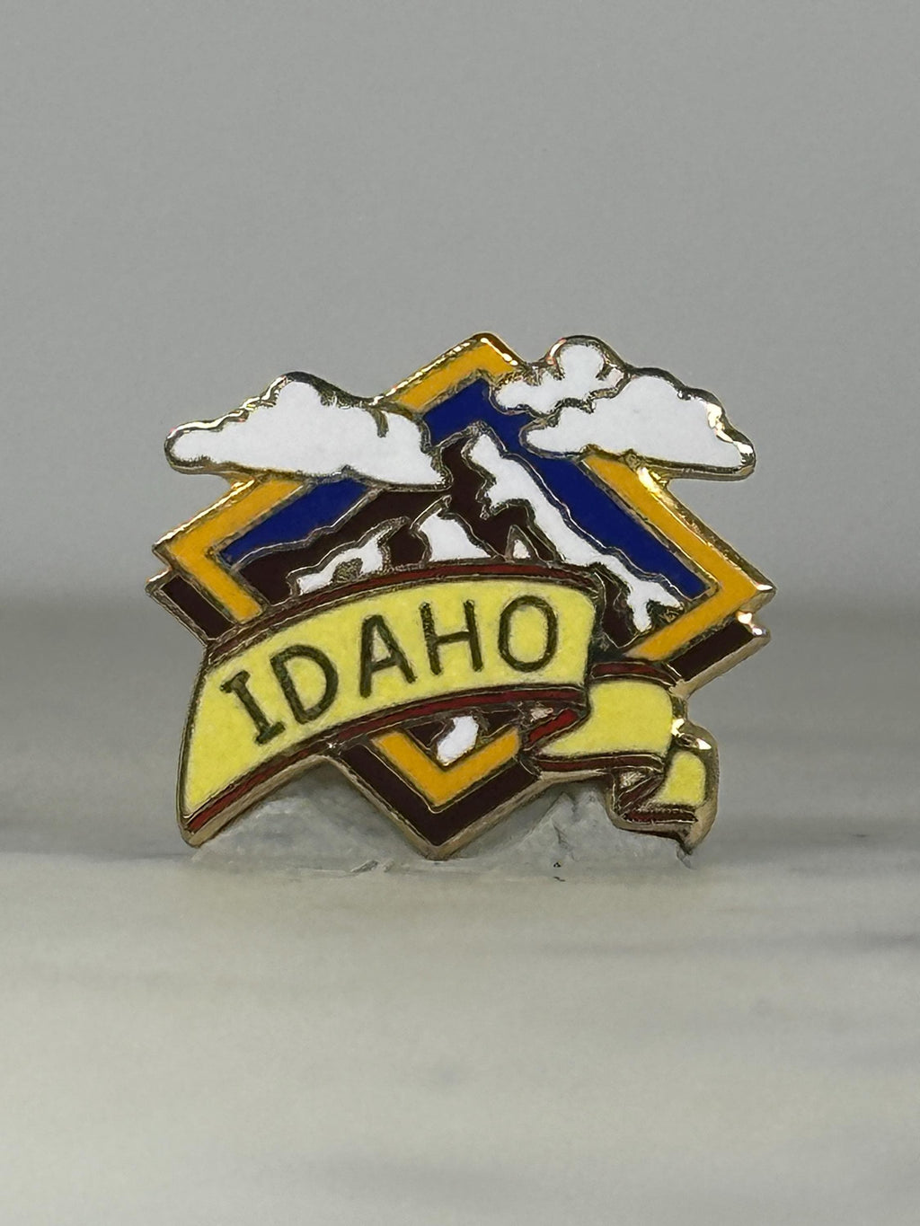 Idaho Souvenir Enamel Pin: Yellow & Blue Mountains - Vintage Travel Accessory