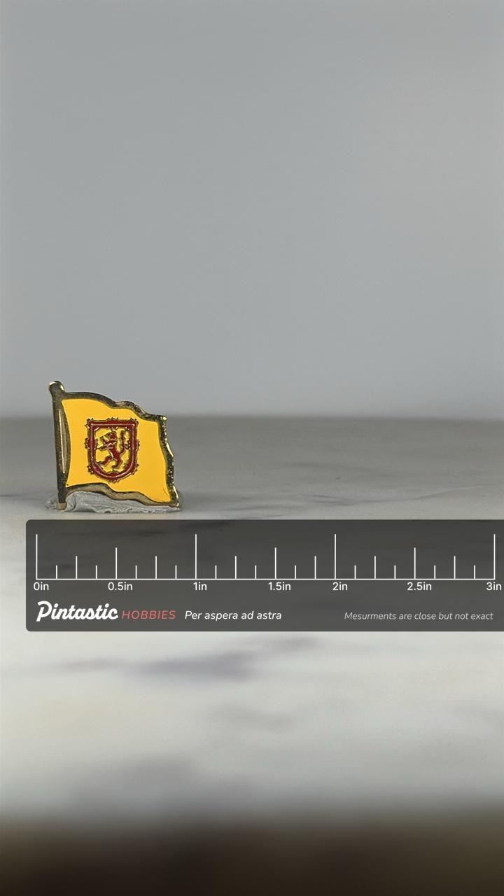 Scotland Lion Rampant Flag Pin – Royal Banner Enamel Lapel Badge with ruler overlay for size reference