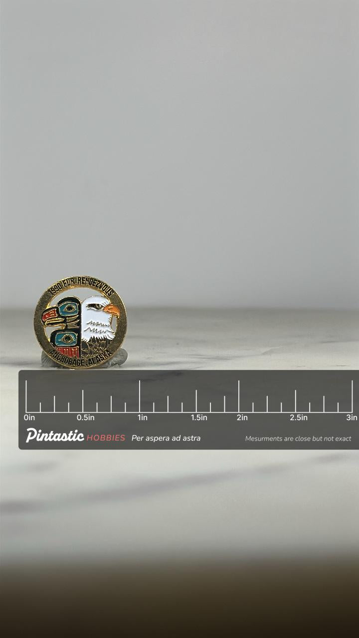 1990 Fur Rendezvous Enamel Pin: Gold Tone Tribal-Eagle - Alaska Souvenir Accessory