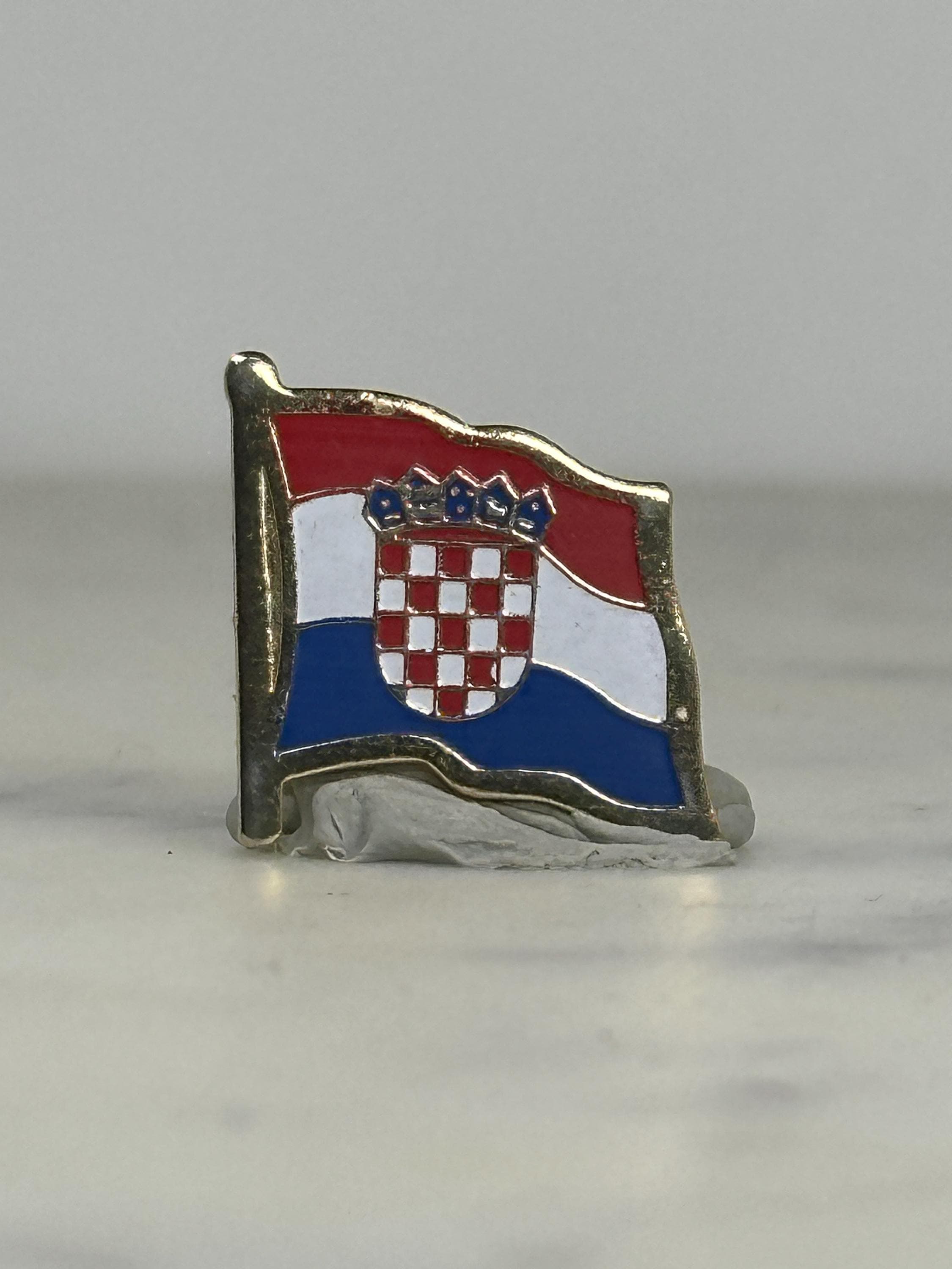 Croatia Flag Enamel Pin: Gold Trim Red White Blue - Patriotic Accessory