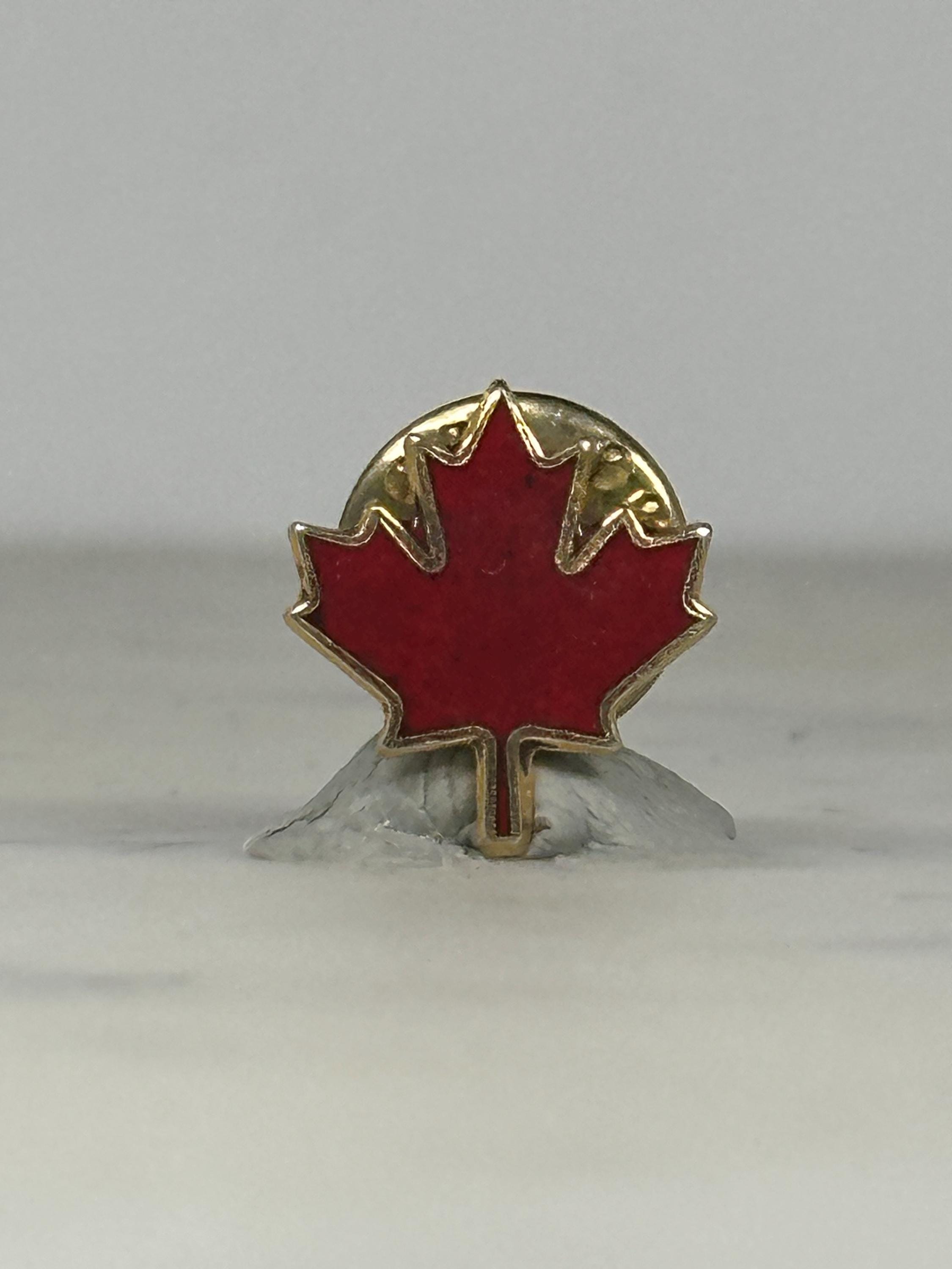 Canada Maple Leaf Lapel Pin: Red Enamel Gold Trim - Patriotic Accessory