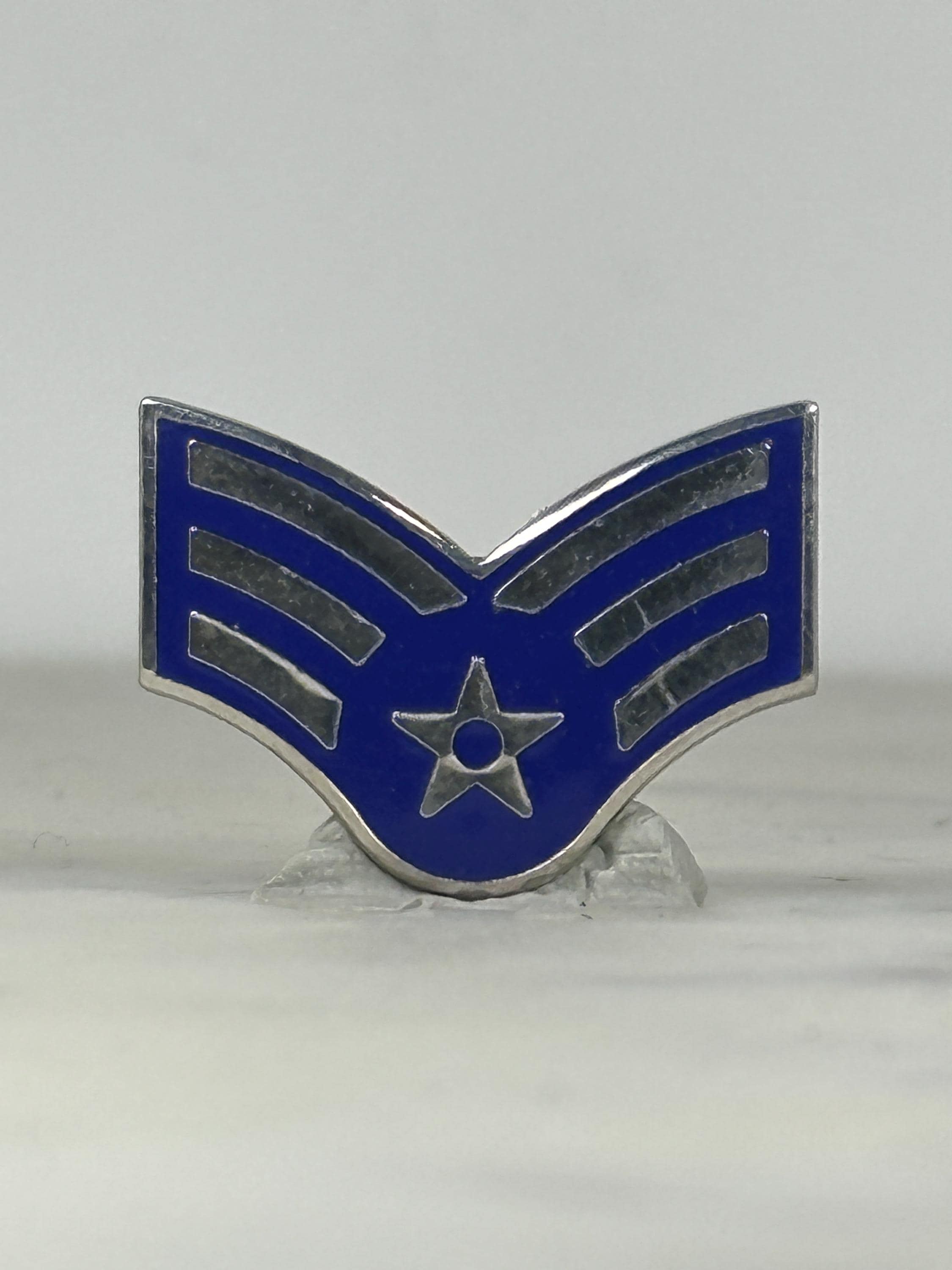 USAF Staff Sergeant Rank Pin: Blue Enamel Silver Trim - Military Accessory