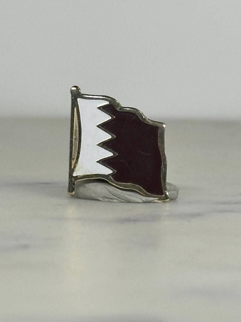 Qatar Flag Enamel Pin: Maroon & White Metal - Vintage Travel Accessory