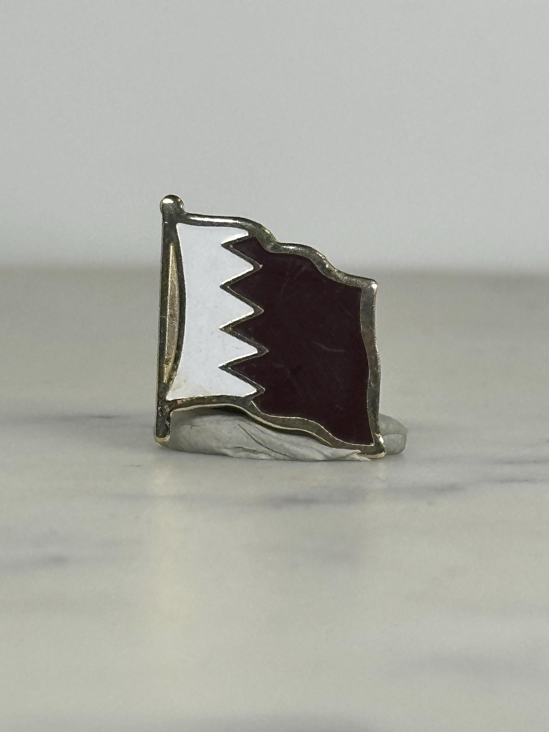 Qatar Flag Enamel Pin: Maroon & White Metal - Vintage Travel Accessory