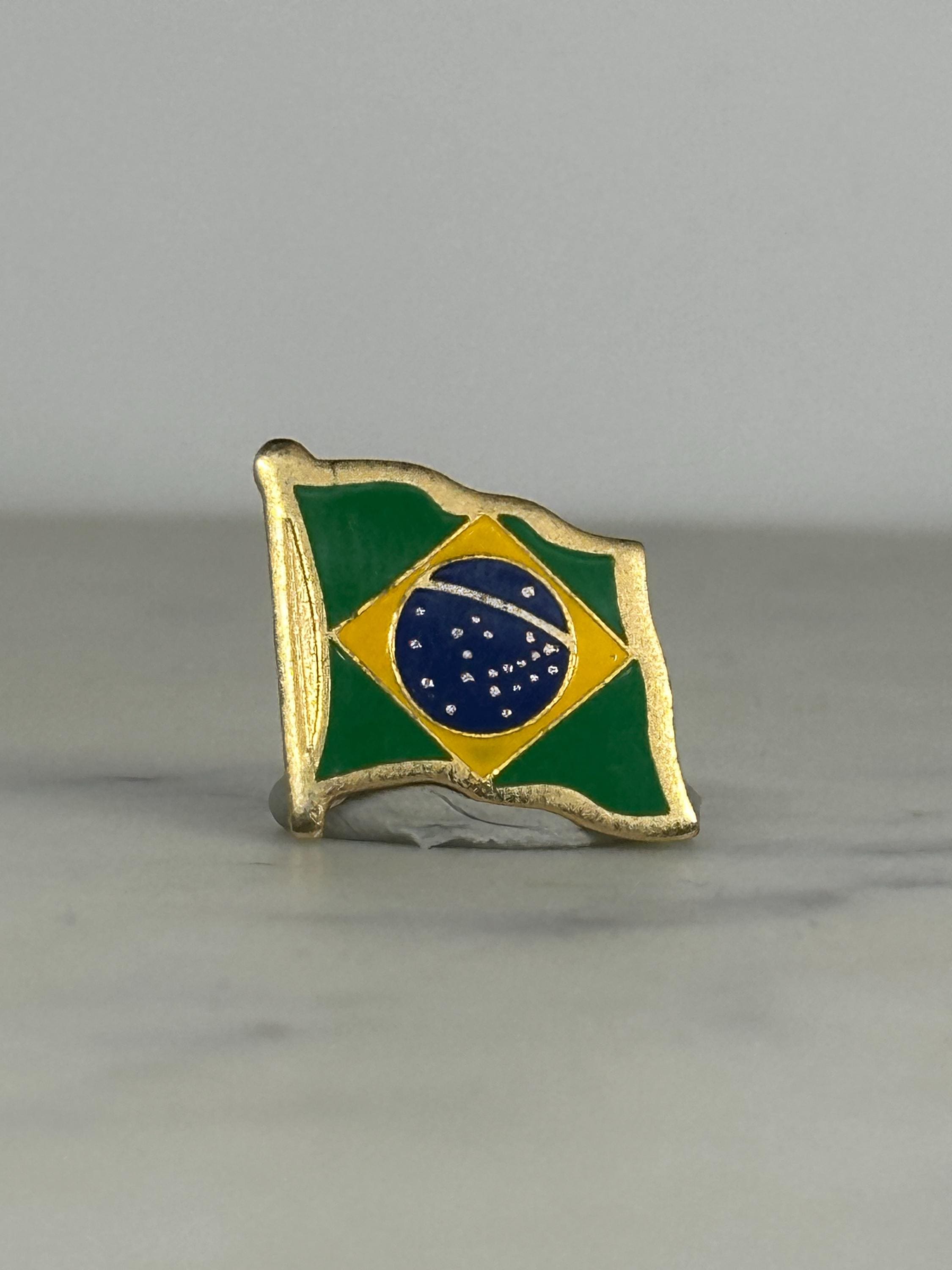 Brazil Flag Enamel Pin: Gold Trim - Vintage Patriotic Accessory