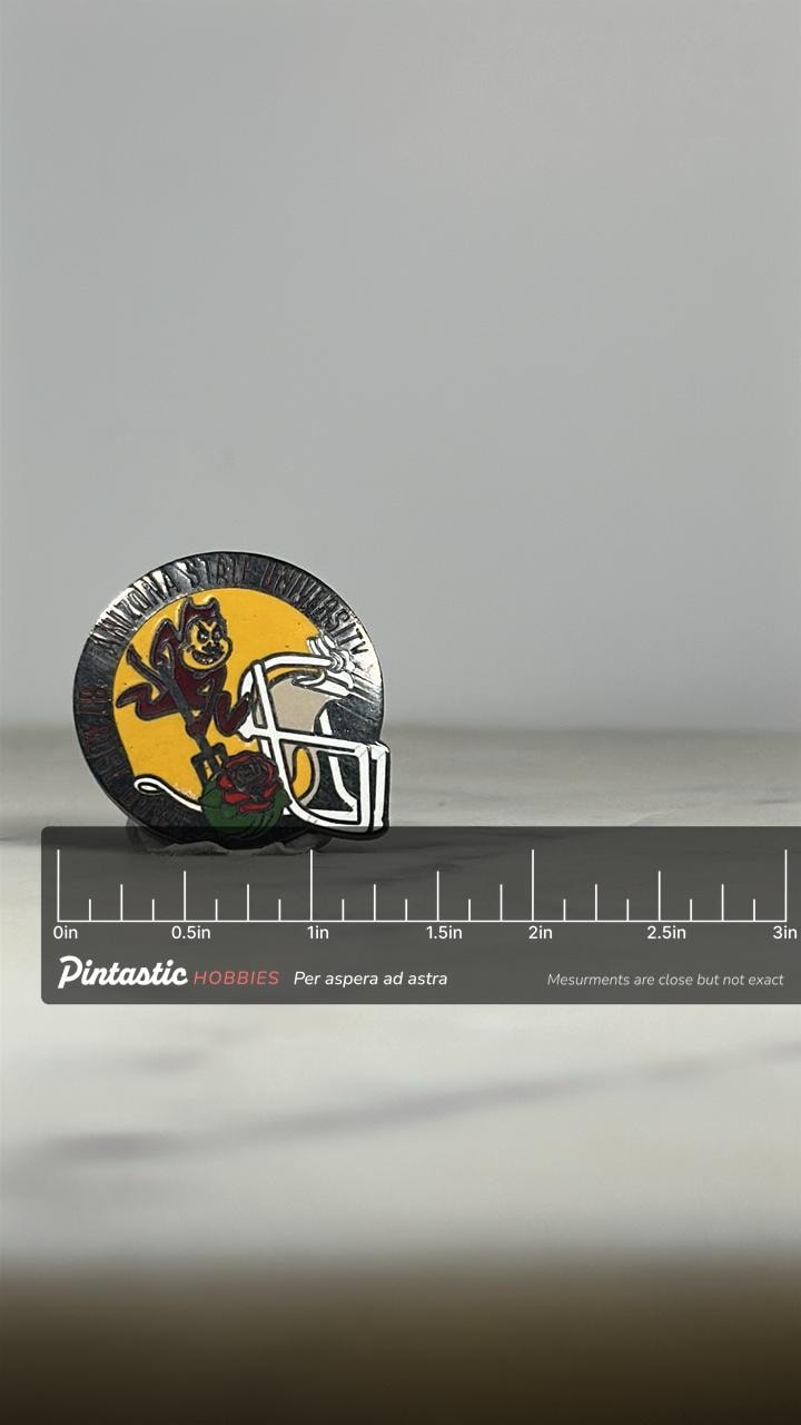 Arizona State Rose Bowl Pin: Maroon Gold Enamel - 1987 College Accessory with ruler overlay for size reference