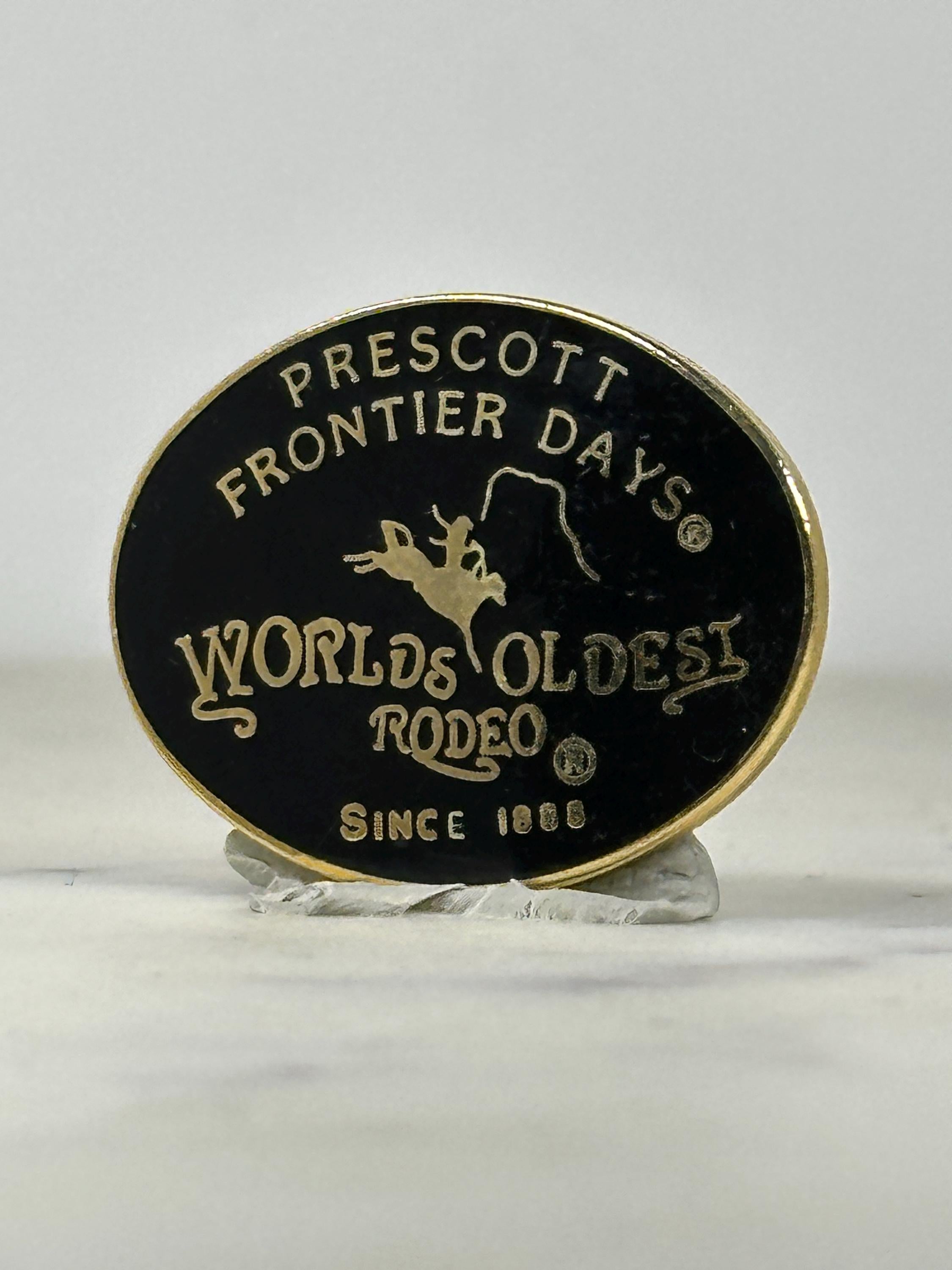 Prescott Frontier Days Rodeo Pin: Black & Gold Enamel - Western Heritage Accessory