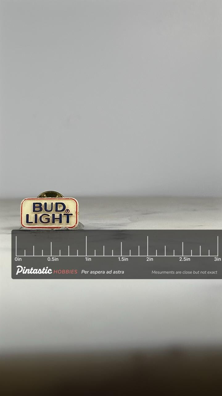 Bud Light Enamel Pin: Red White Blue Logo - Vintage Bar Accessory with ruler overlay for size reference