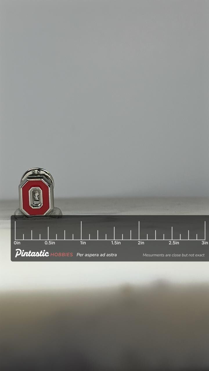 Ohio State University Lapel Pin: Red & Silver Enamel - Vintage College Accessory with ruler overlay for size reference