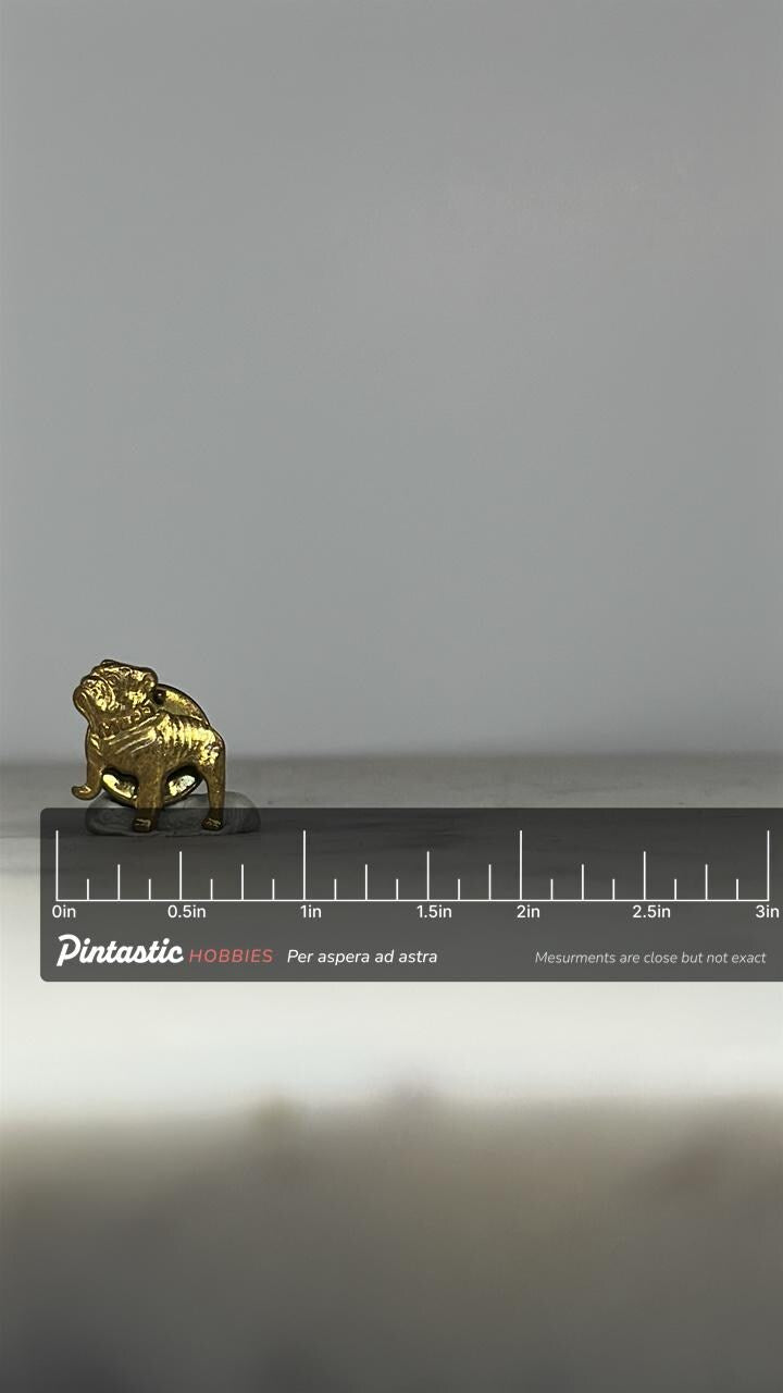 Bulldog Lapel Pin: Gold Tone Metal - Vintage Animal Accessory with ruler overlay for size reference