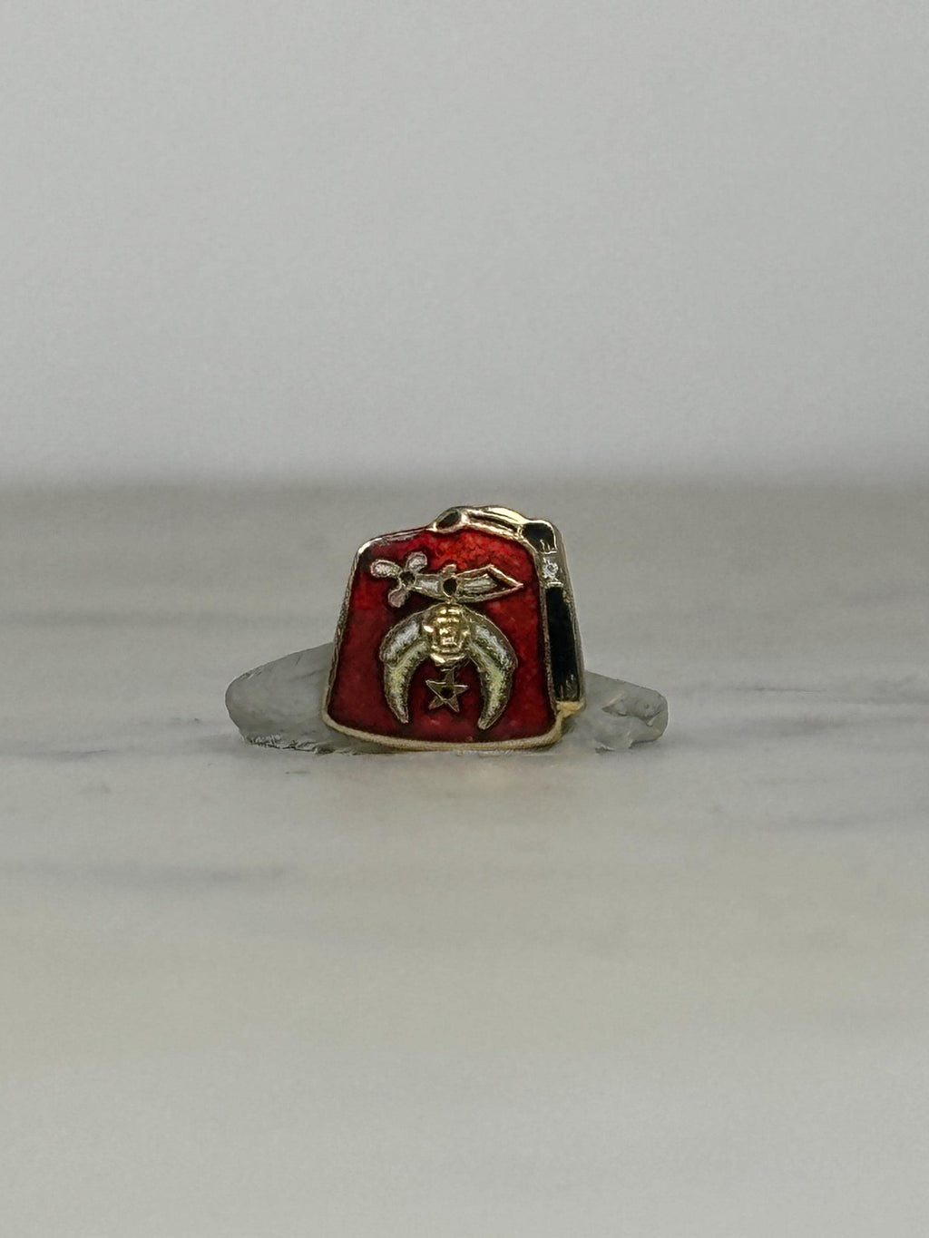 Vintage Shriners Fez Hat Pin – Red Enamel Masonic Crescent & Star Lapel Pin