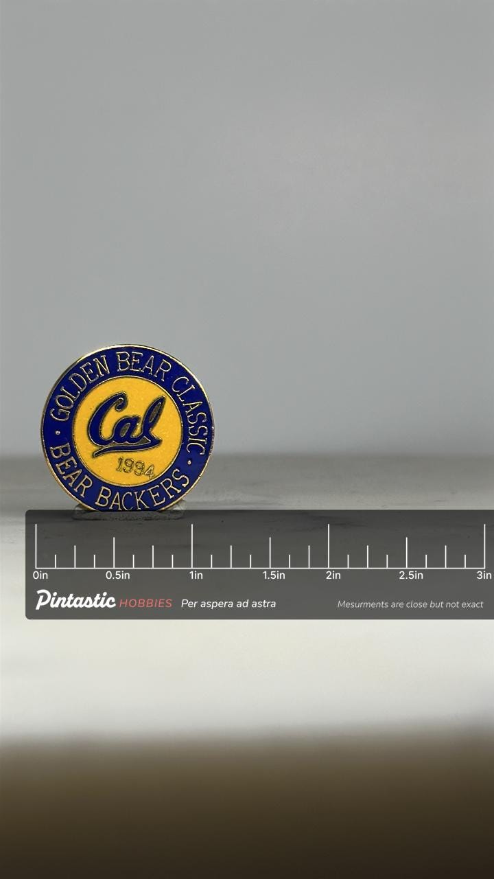 Cal Golden Bear Classic Pin: Blue & Gold Enamel - 1994 College Accessory with ruler overlay for size reference