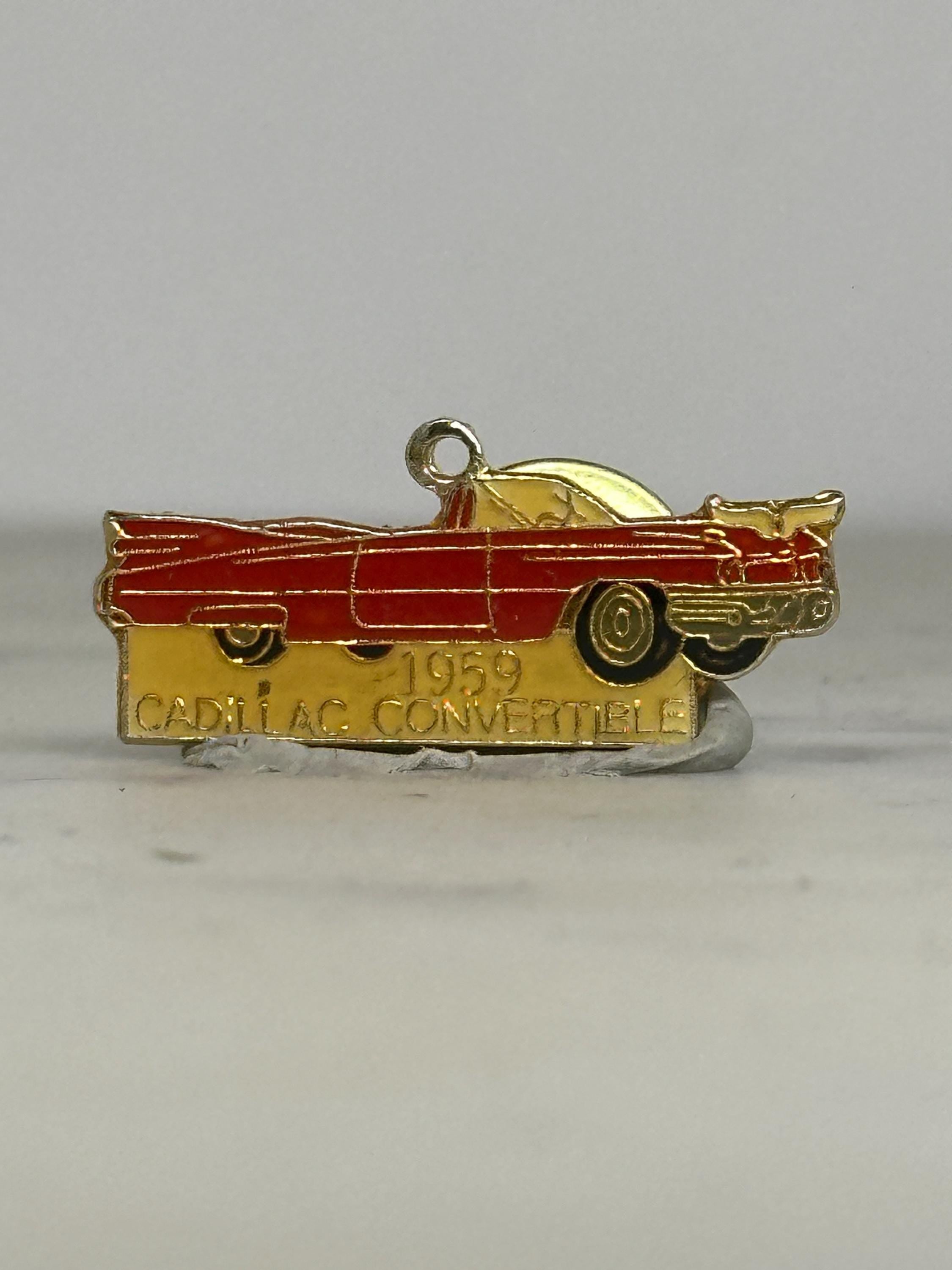 1959 Cadillac Convertible Pin: Red Gold Enamel - Retro Car Accessory