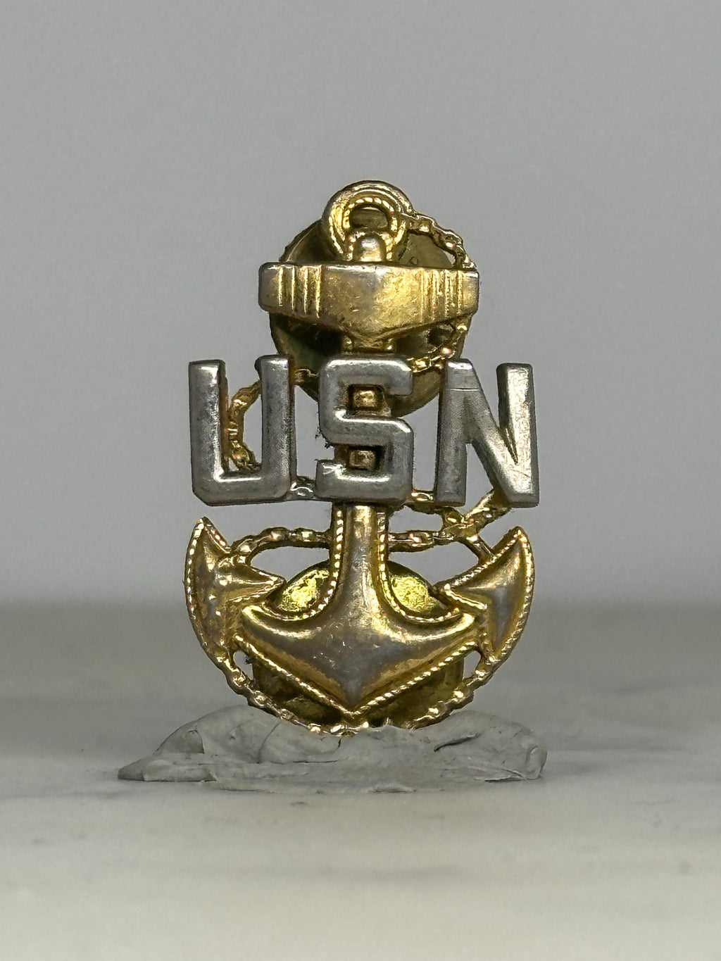 USN Navy Anchor Pin: Gold & Silver Metal Finish - Military Accessory