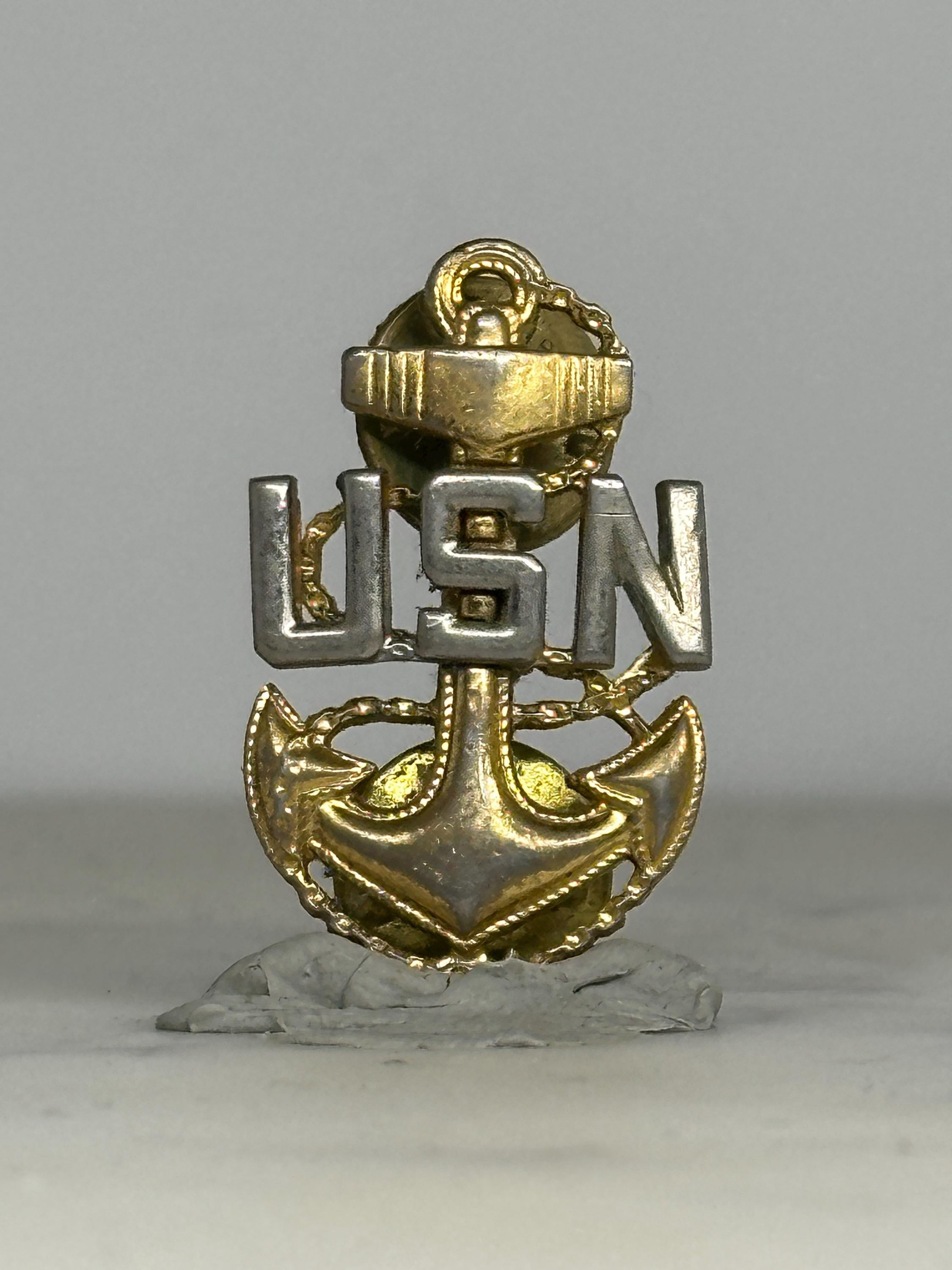 USN Navy Anchor Pin: Gold & Silver Metal Finish - Military Accessory