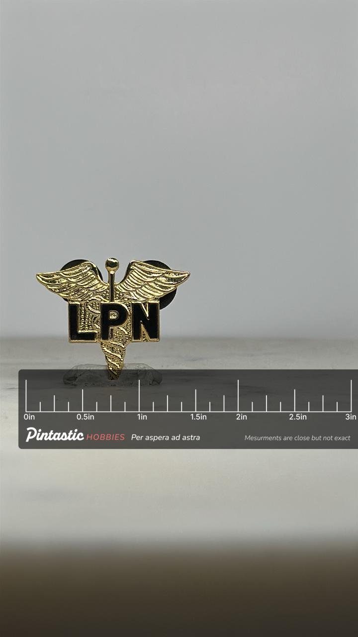 LPN Caduceus Enamel Pin: Gold & Black Finish - Medical Occupation Accessory with ruler overlay for size reference