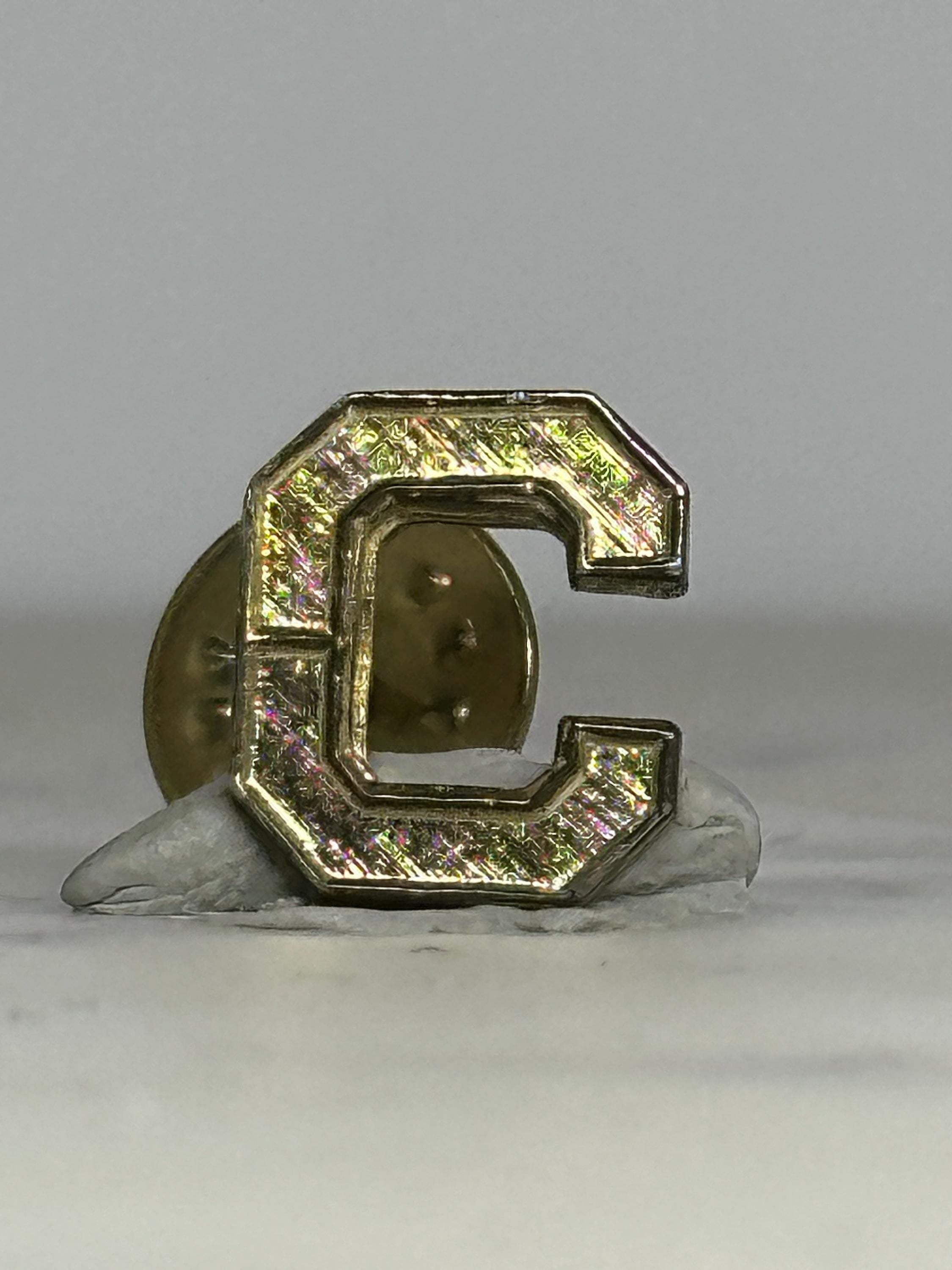 Letter C Enamel Pin: Gold Iridescent Sparkle - Vintage Monogram Accessory