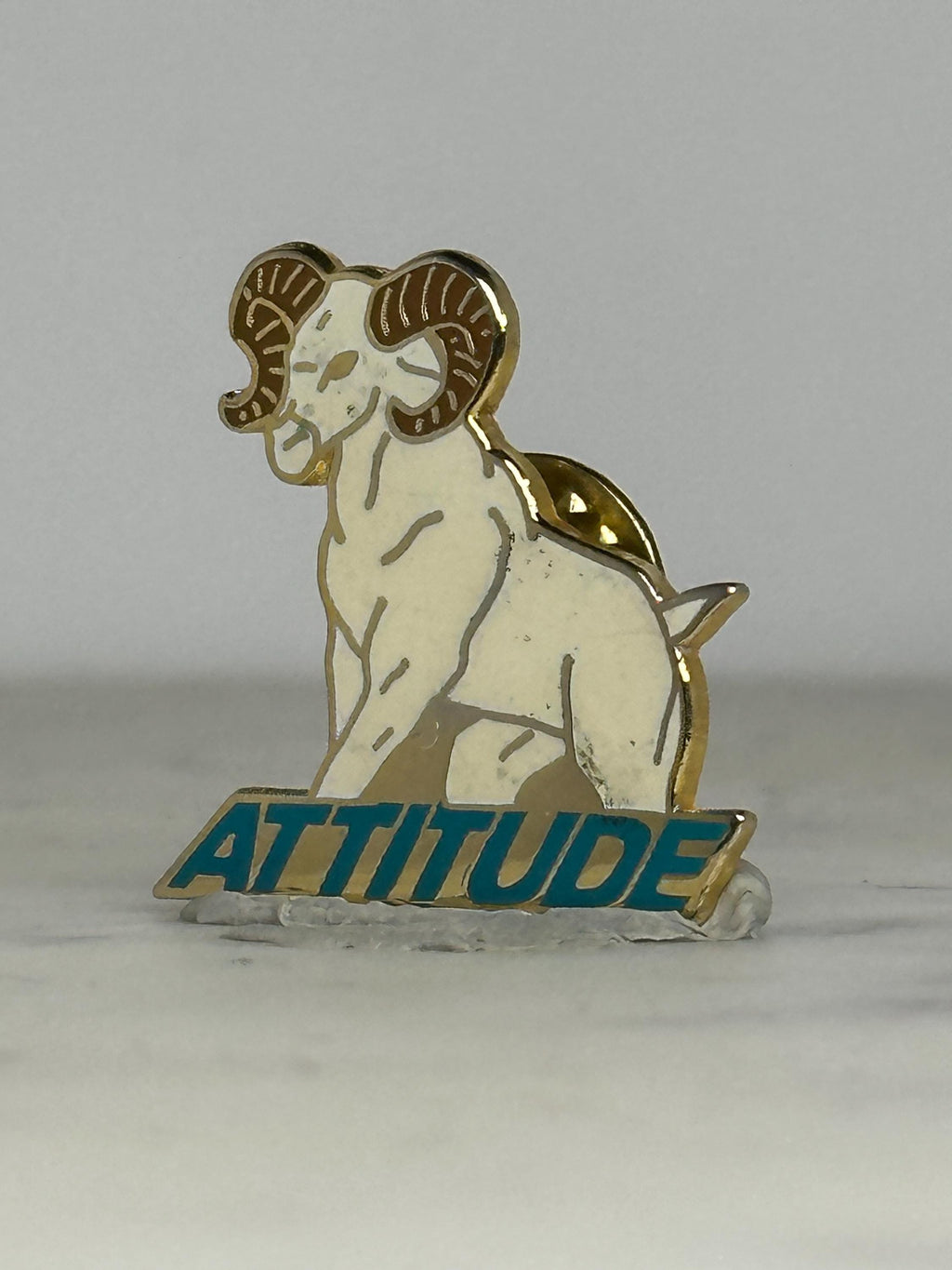 Ram Attitude Enamel Pin: White & Gold Finish - 90s Motivational Accessory