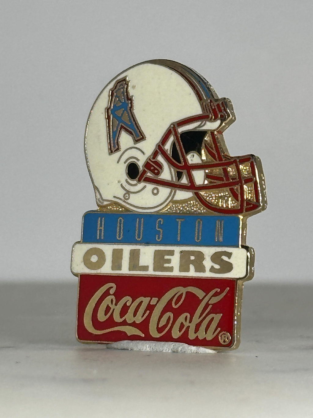 Houston Oilers Football Pin: Red/White/Blue Enamel - Vintage Sports Accessory