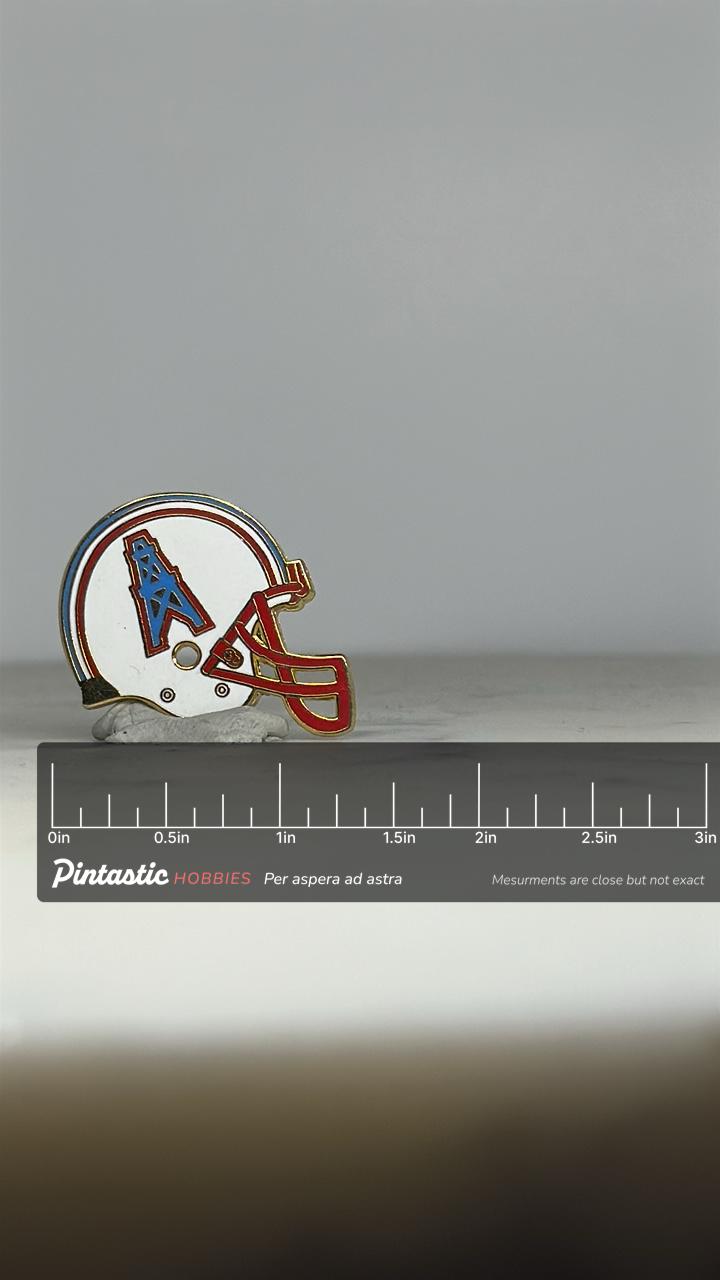 Houston Oilers Helmet Pin: Red White Blue Enamel - Vintage NFL Accessory with ruler overlay for size reference