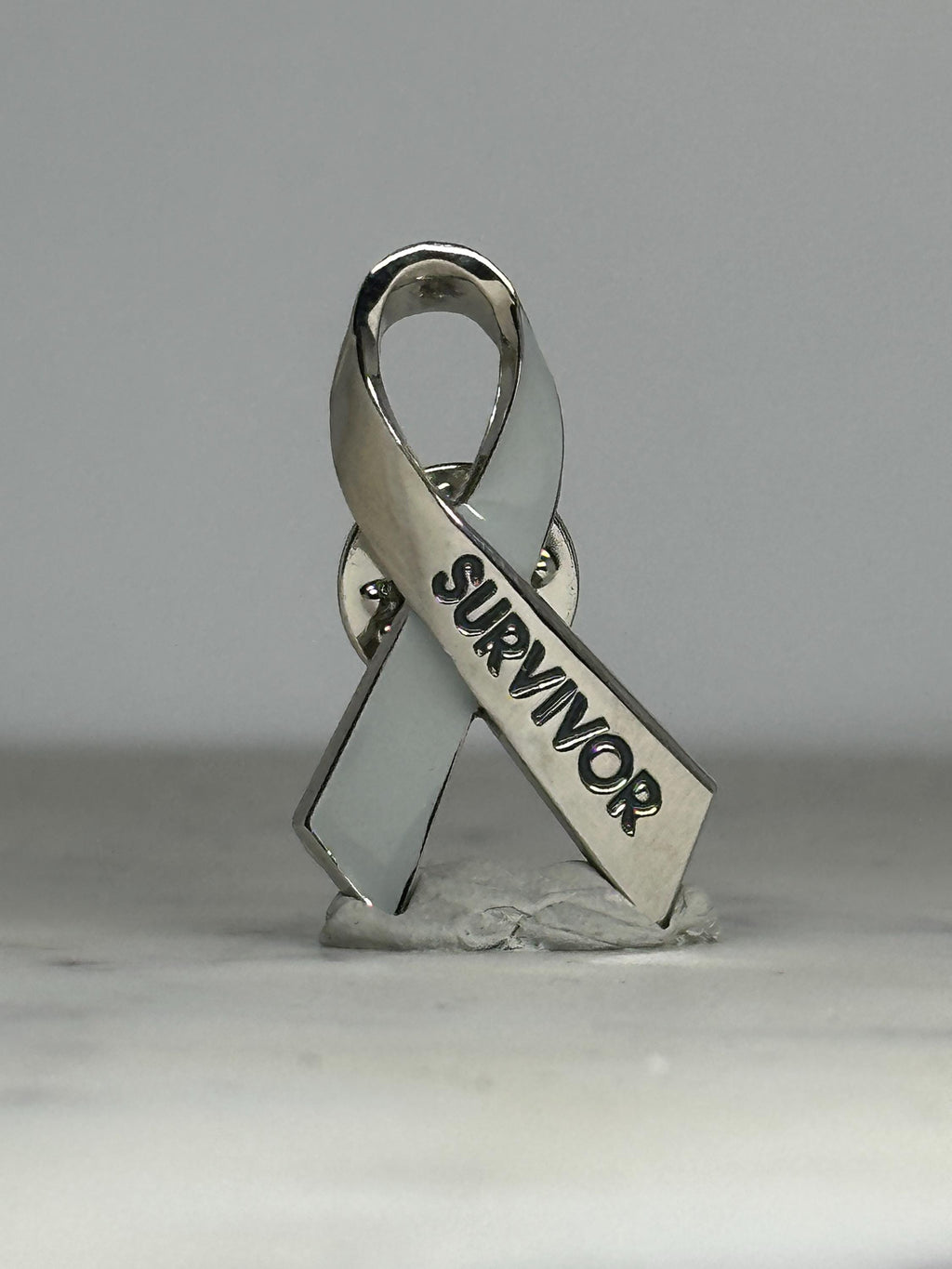 Survivor Awareness Ribbon Pin: Silver & White Enamel - Supportive Accessory