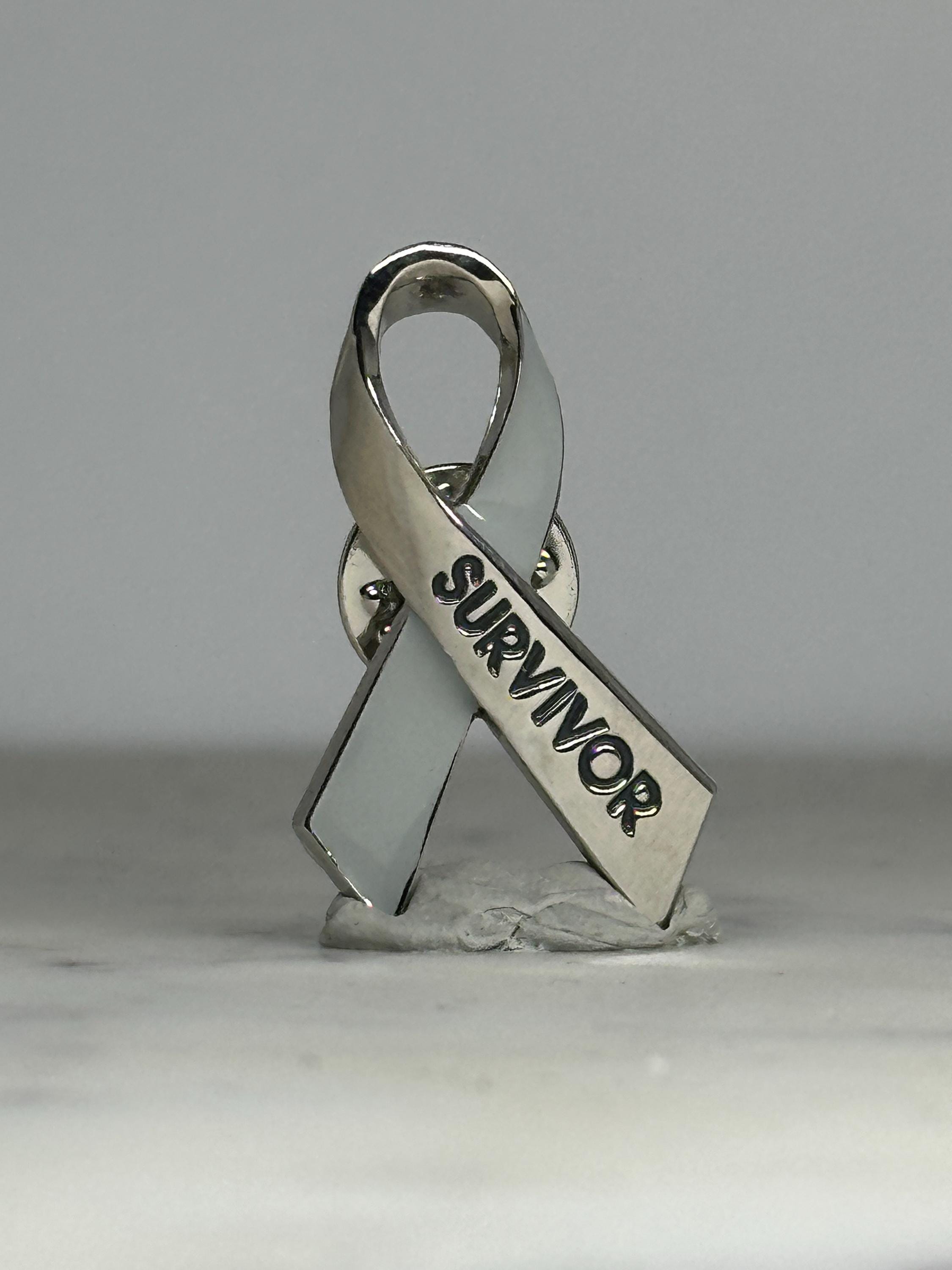 Survivor Awareness Ribbon Pin: Silver & White Enamel - Supportive Accessory