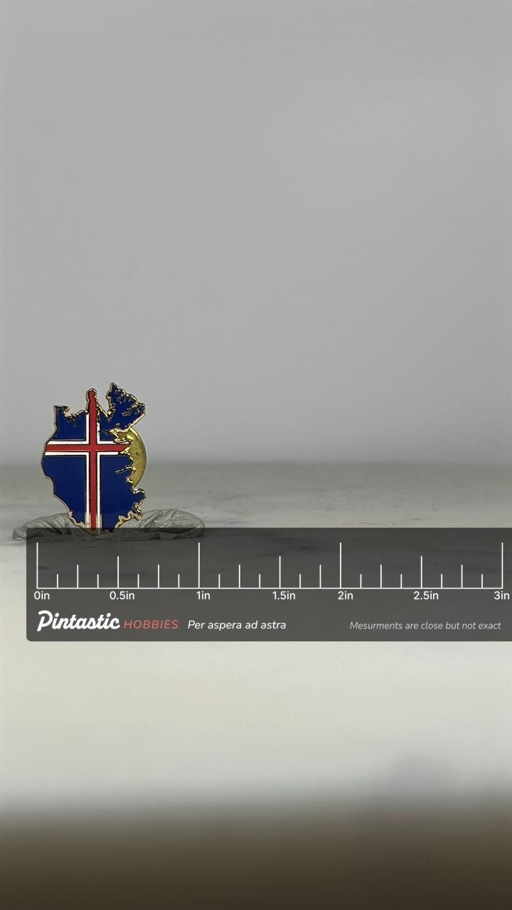 Iceland Flag Lapel Pin: Gold Trim Enamel - Travel Souvenir Accessory with ruler overlay for size reference