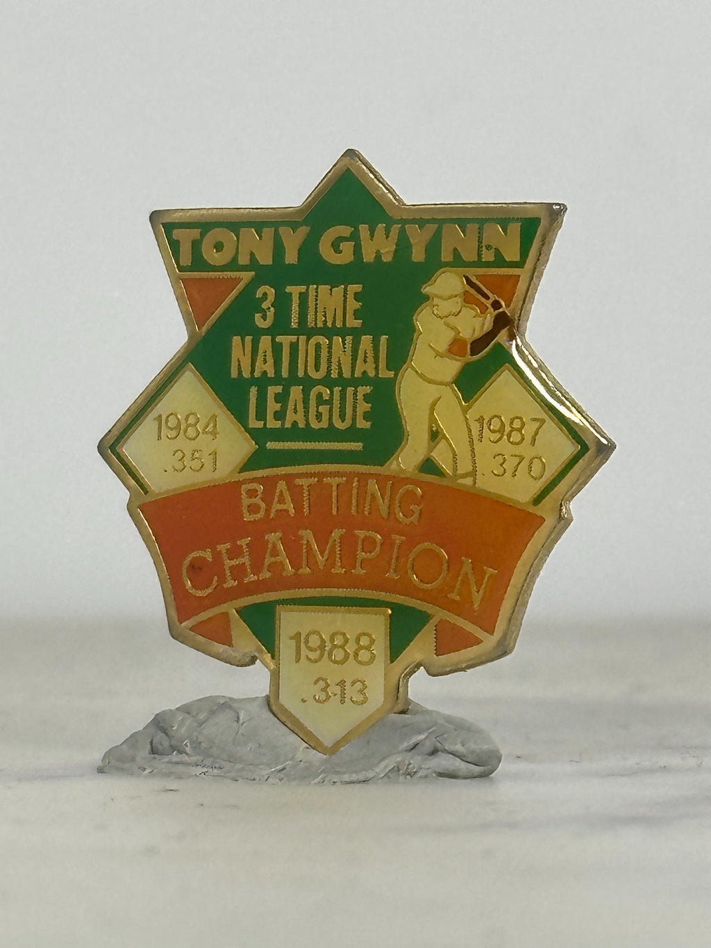 Tony Gwynn Baseball Pin: Green/Gold Enamel - 1980s Sports Accessory