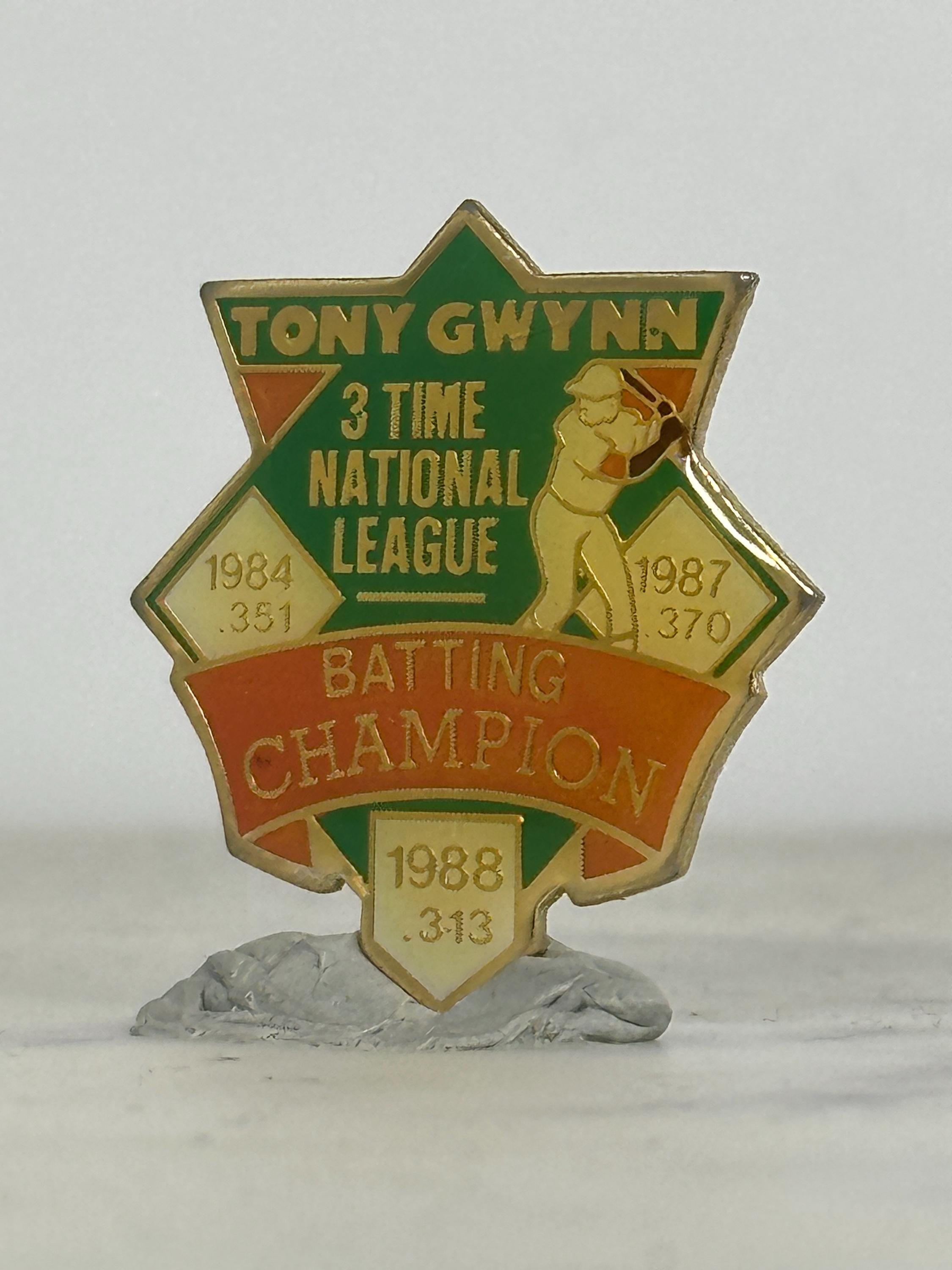 Tony Gwynn Baseball Pin: Green/Gold Enamel - 1980s Sports Accessory
