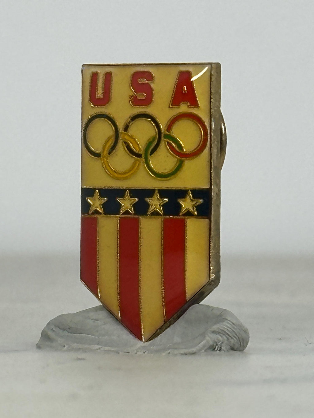 USA Olympic Shield Pin: Red Gold Enamel - Vintage Sports Accessory