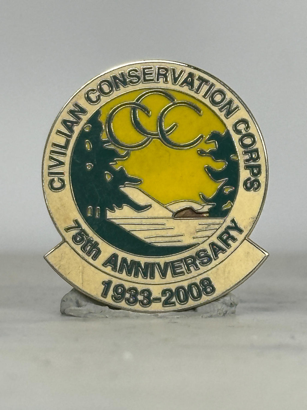 Civilian Conservation Corps Pin: Gold & Green Enamel - 75th Anniversary Accessory