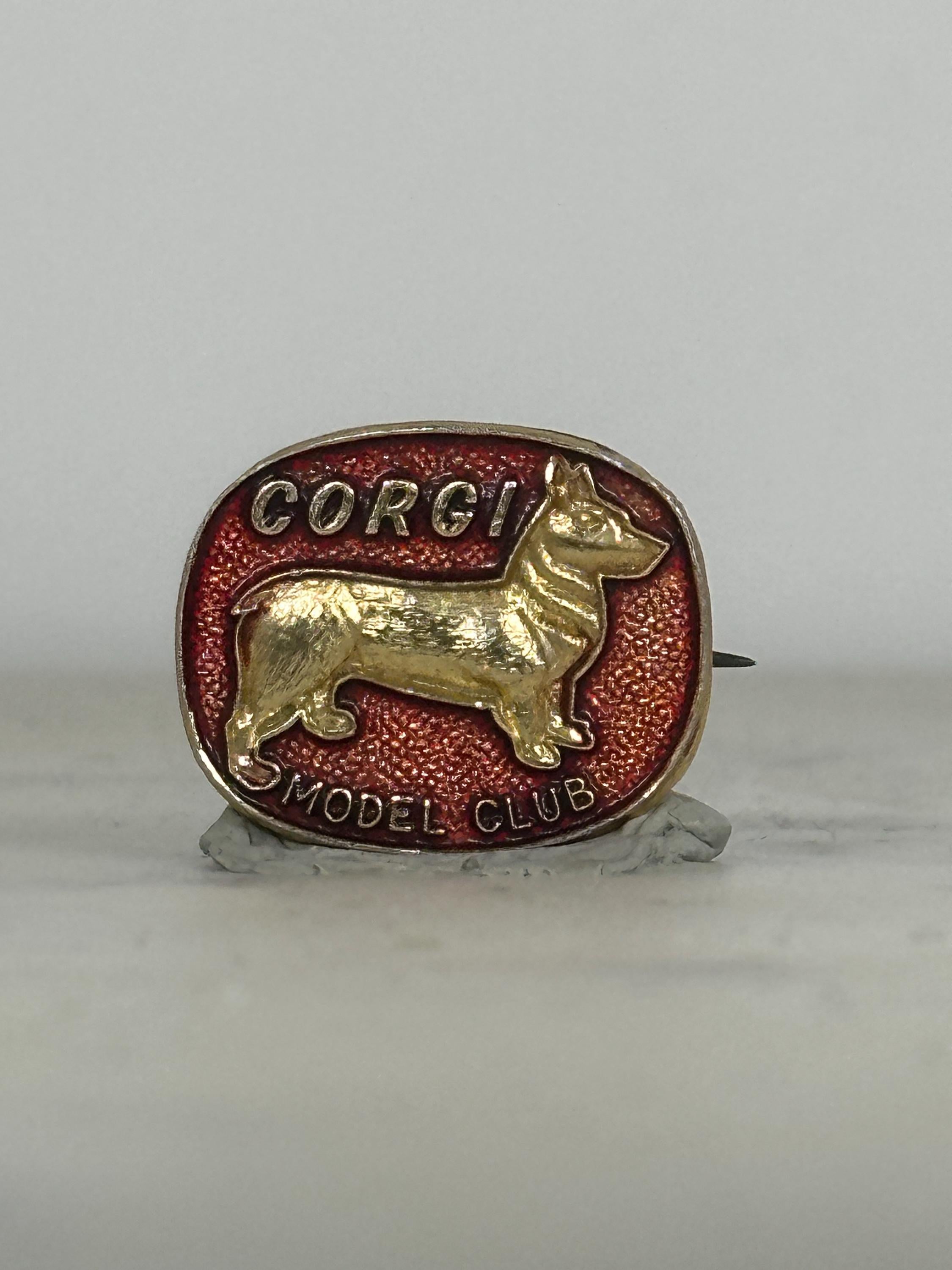 Corgi Model Club Enamel Pin: Gold on Red - Vintage Collectible Accessory