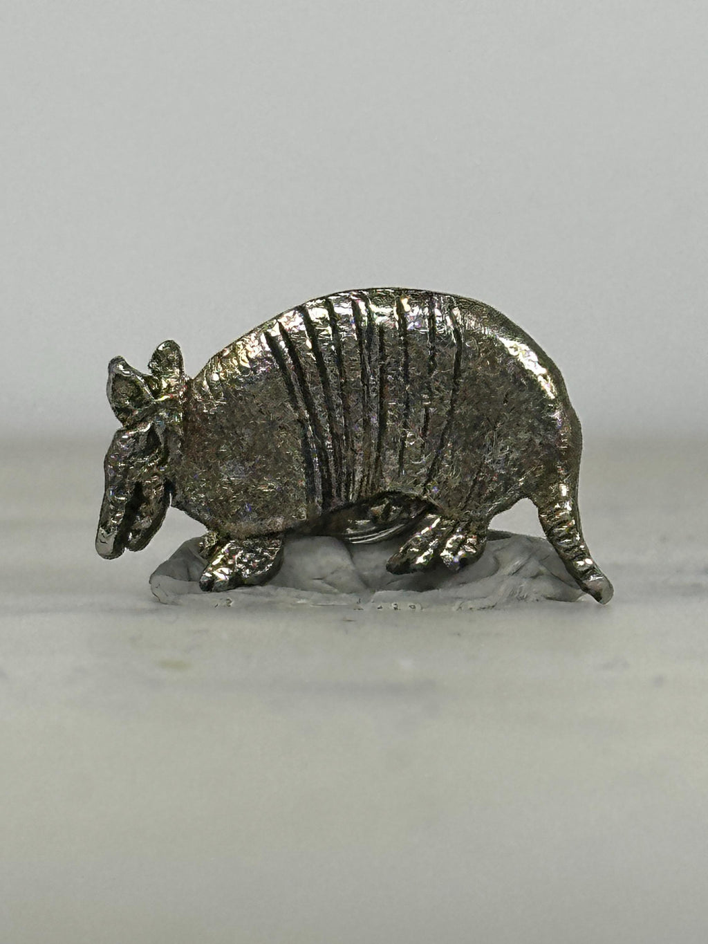 Armadillo Lapel Pin: Silver-Tone Metal - Vintage Animal Accessory