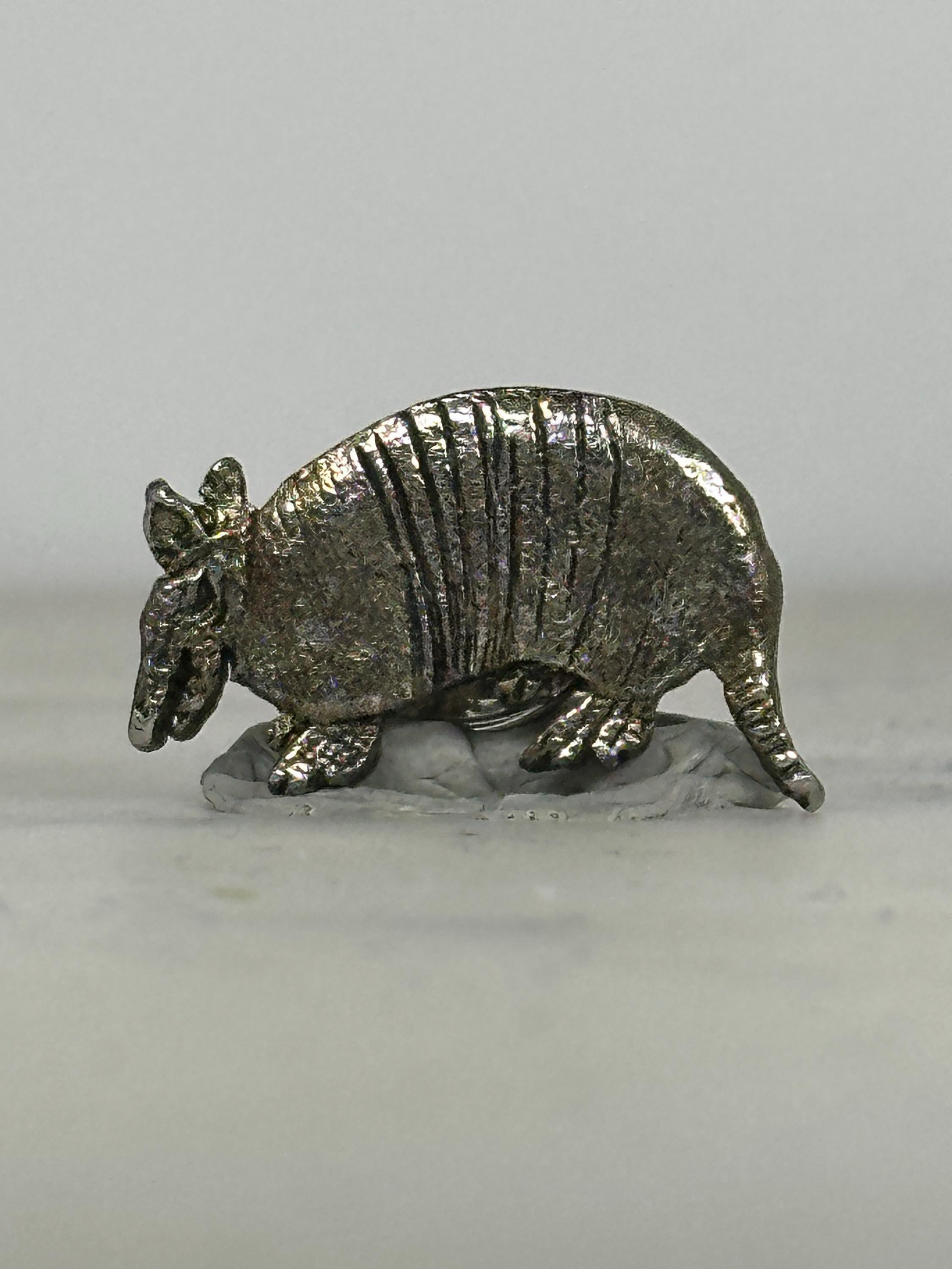 Armadillo Lapel Pin: Silver-Tone Metal - Vintage Animal Accessory