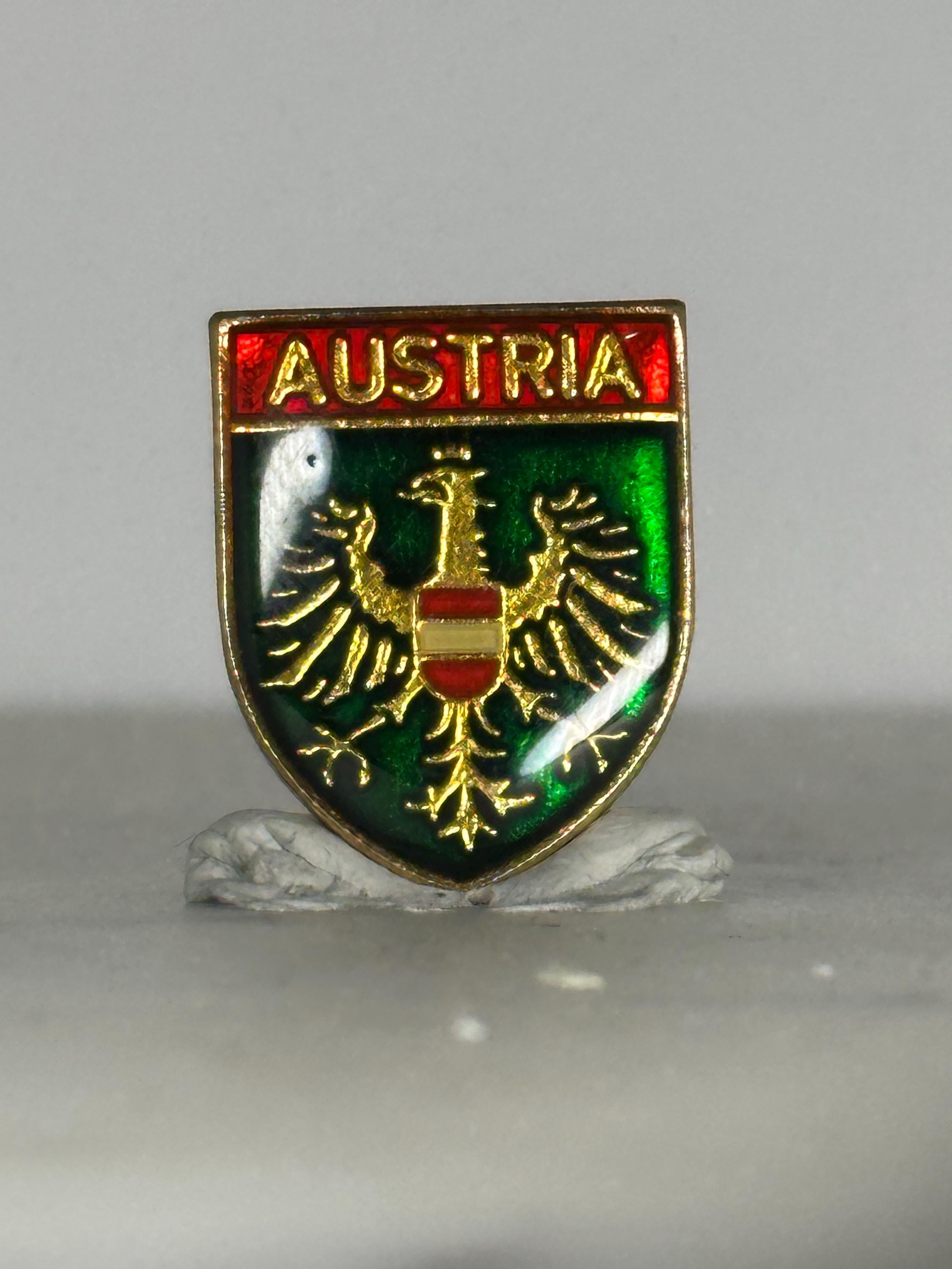 Austria Coat of Arms Pin: Glossy Enamel Shield - Vintage Travel Accessory