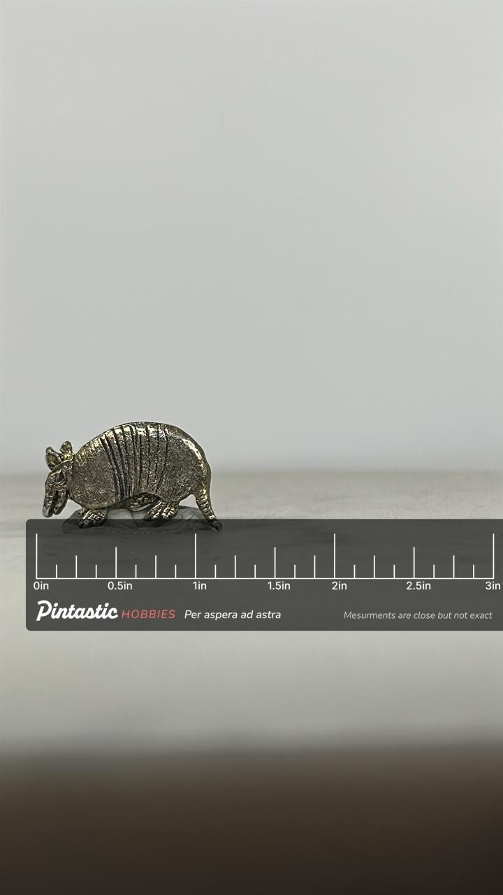 Armadillo Lapel Pin: Silver-Tone Metal - Vintage Animal Accessory with ruler overlay for size reference