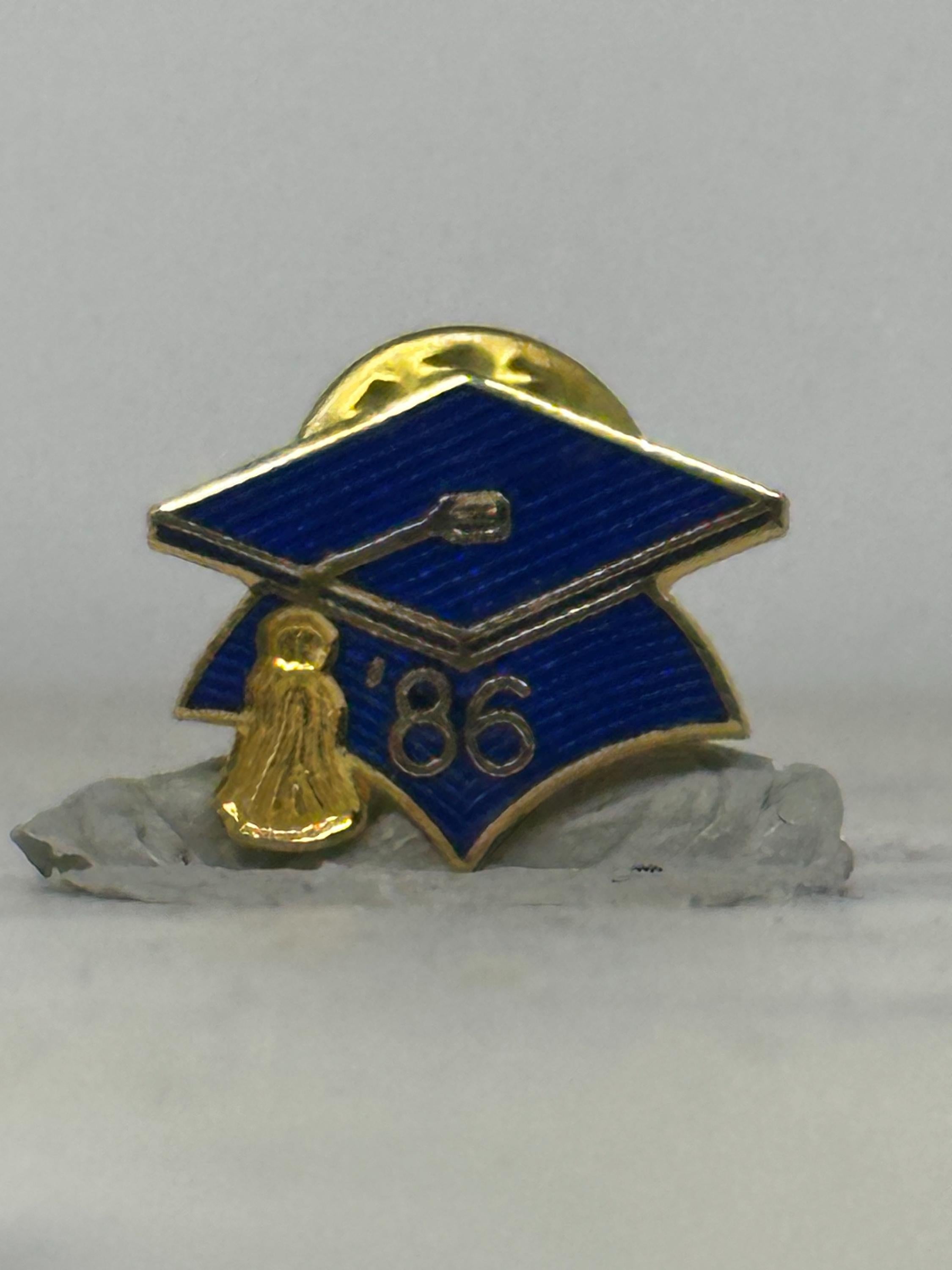 1986 Graduation Cap Pin: Blue Enamel Gold Trim - Vintage School Accessory