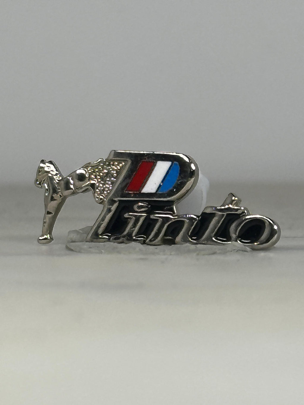 Ford Pinto Car Pin: Silver with Red White Blue - Vintage Auto Accessory