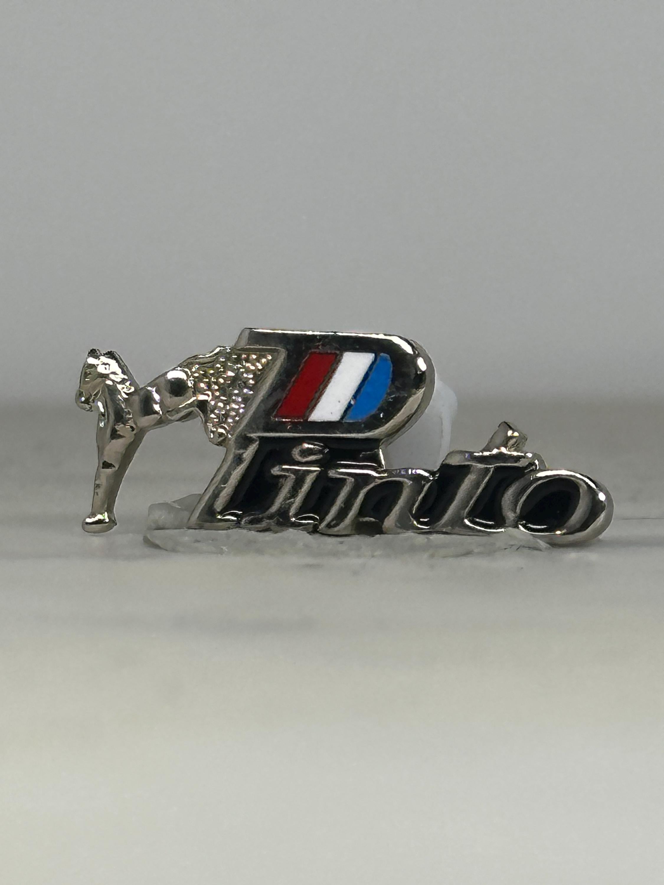 Ford Pinto Car Pin: Silver with Red White Blue - Vintage Auto Accessory