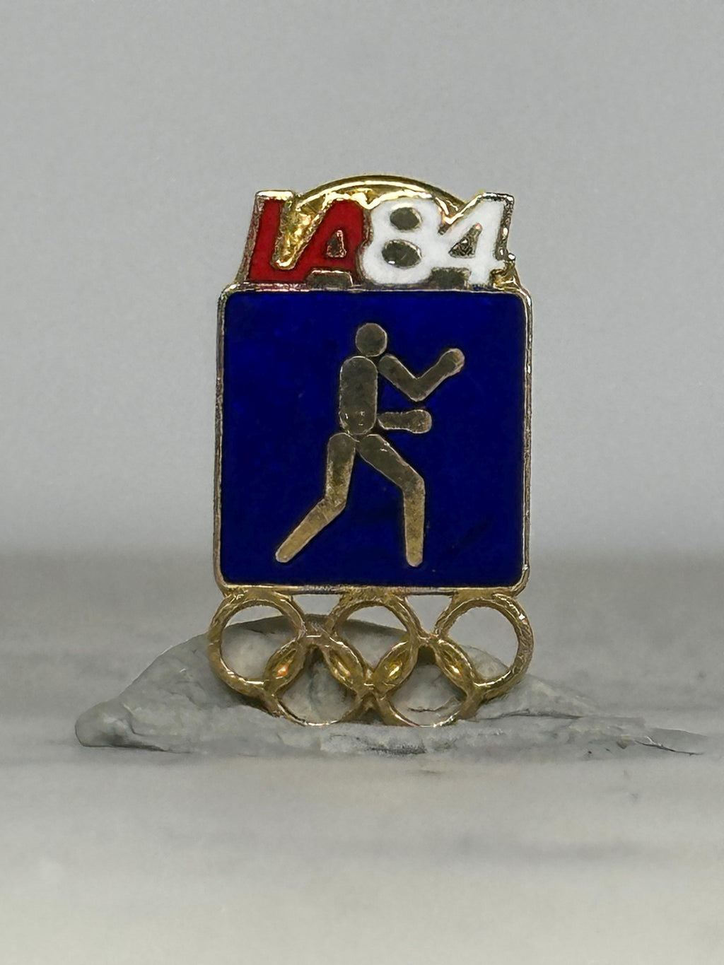1984 LA Olympics Boxing Pin: Enamel Gold Tone - Retro Sports Accessory