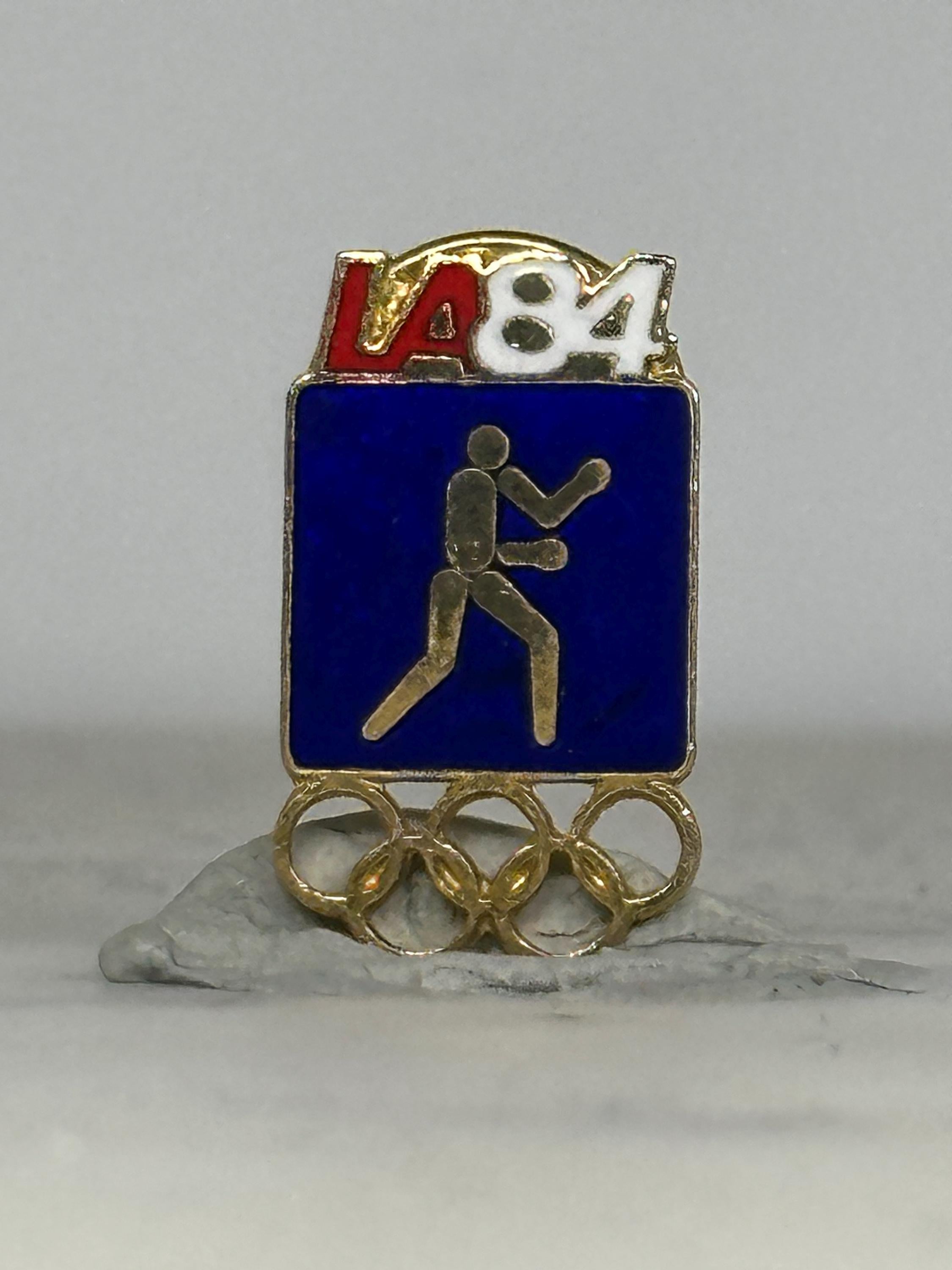 1984 LA Olympics Boxing Pin: Enamel Gold Tone - Retro Sports Accessory
