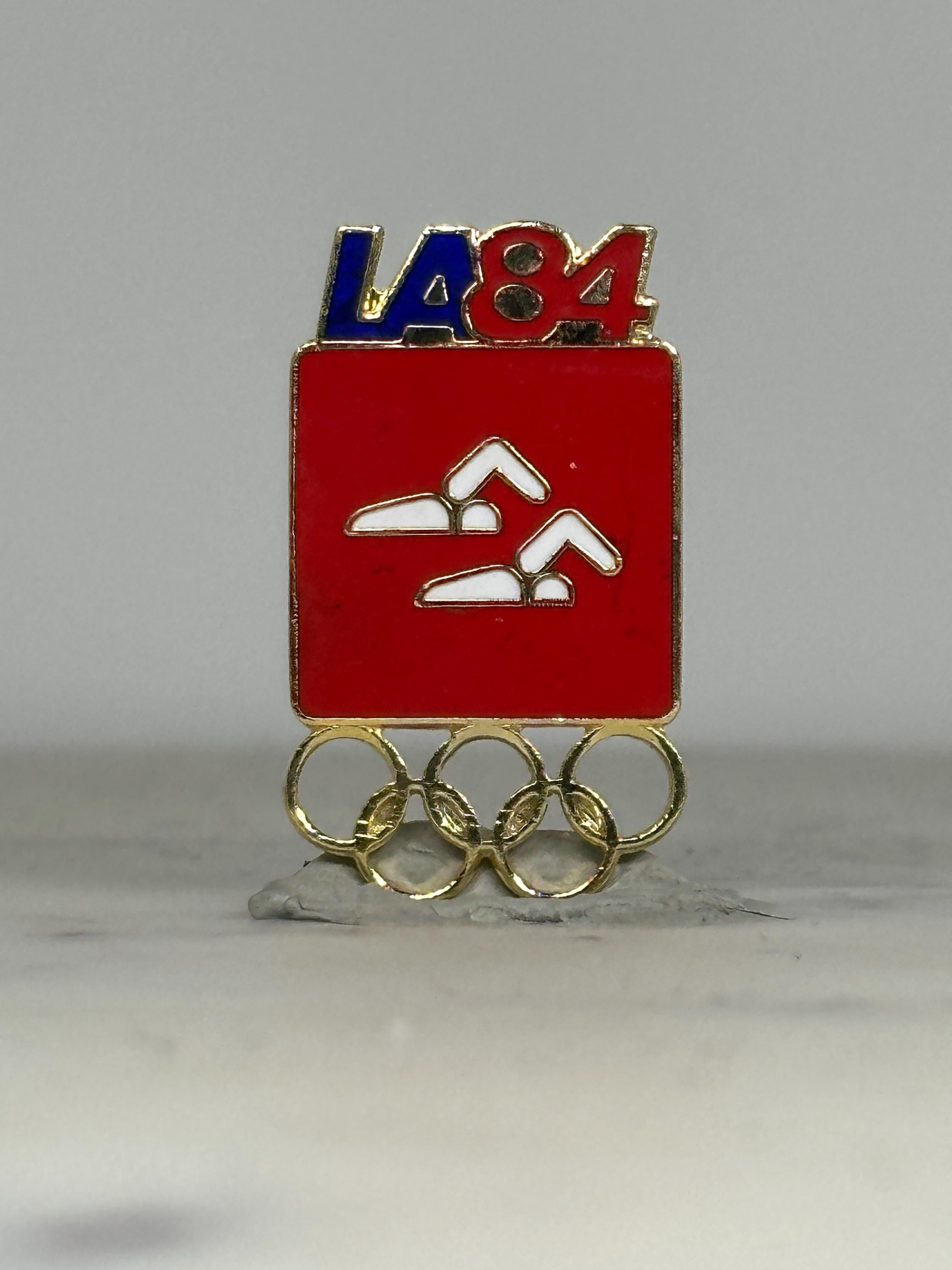 LA 1984 Olympics Pin: Red Swimming Enamel - Vintage Sports Accessory