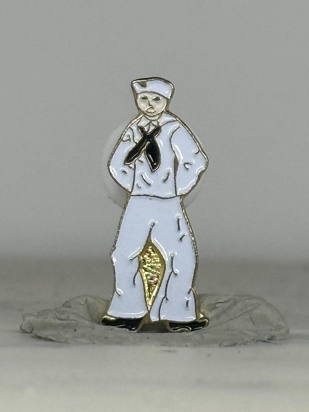 Navy Sailor Enamel Pin: White & Gold Finish - Vintage Military Accessory