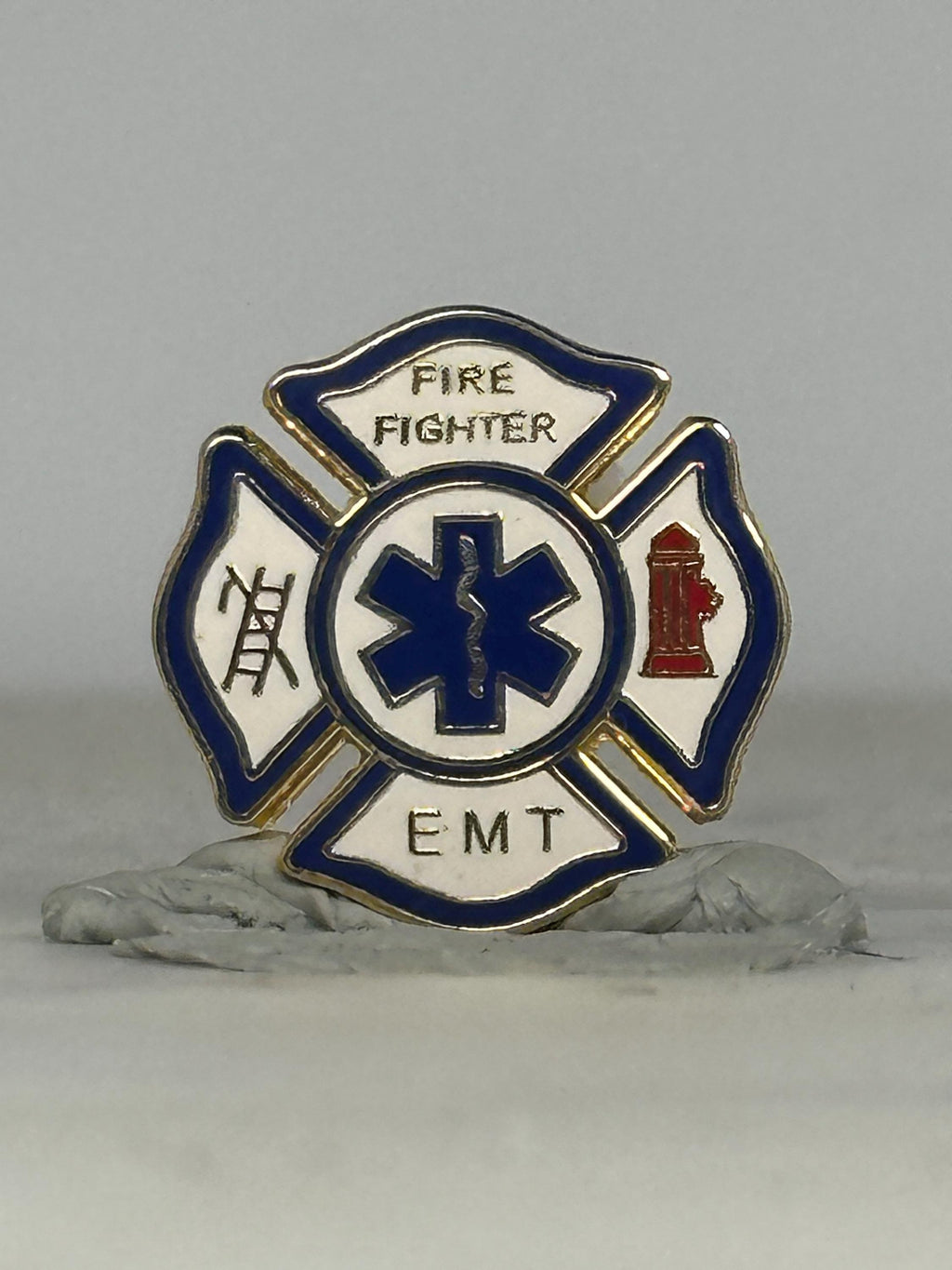 Firefighter EMT Enamel Pin: Blue & White Shield - First Responder Accessory