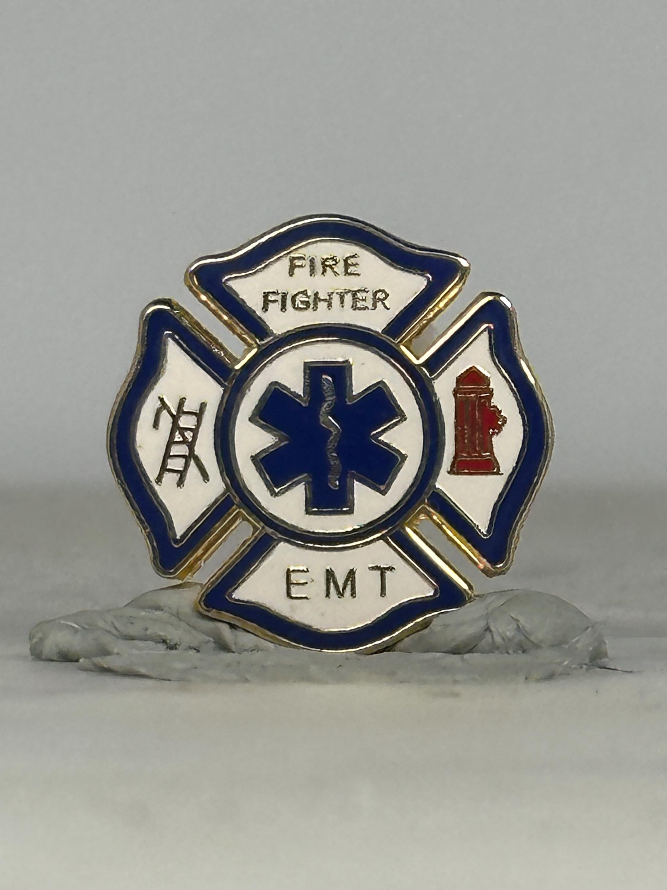 Firefighter EMT Enamel Pin: Blue & White Shield - First Responder Accessory