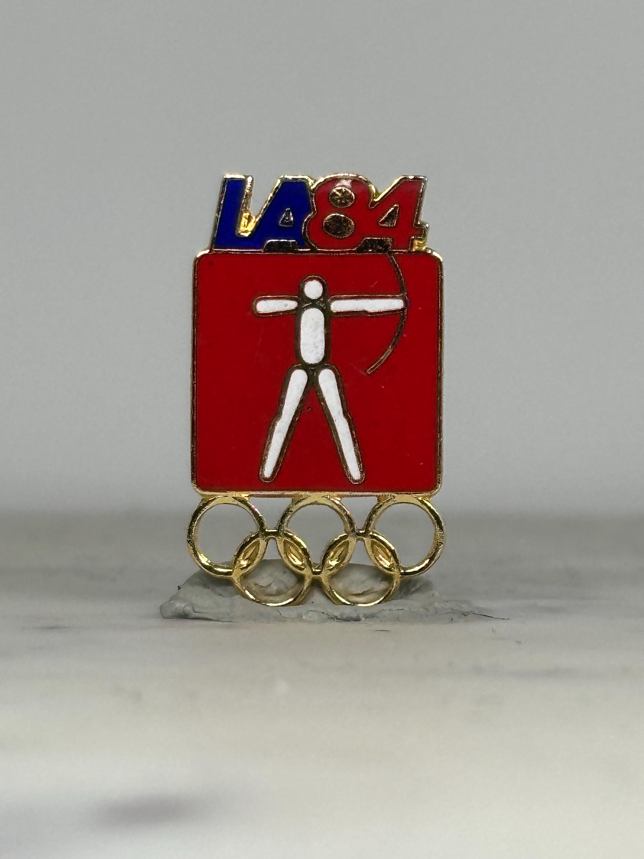 LA84 Archery Olympic Pin: Red & Gold Enamel - 1984 Sports Accessory