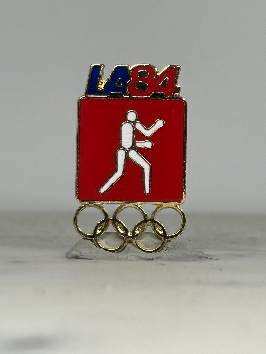 LA 1984 Olympic Boxing Pin: Red Enamel Gold Finish - Vintage Sports Accessory