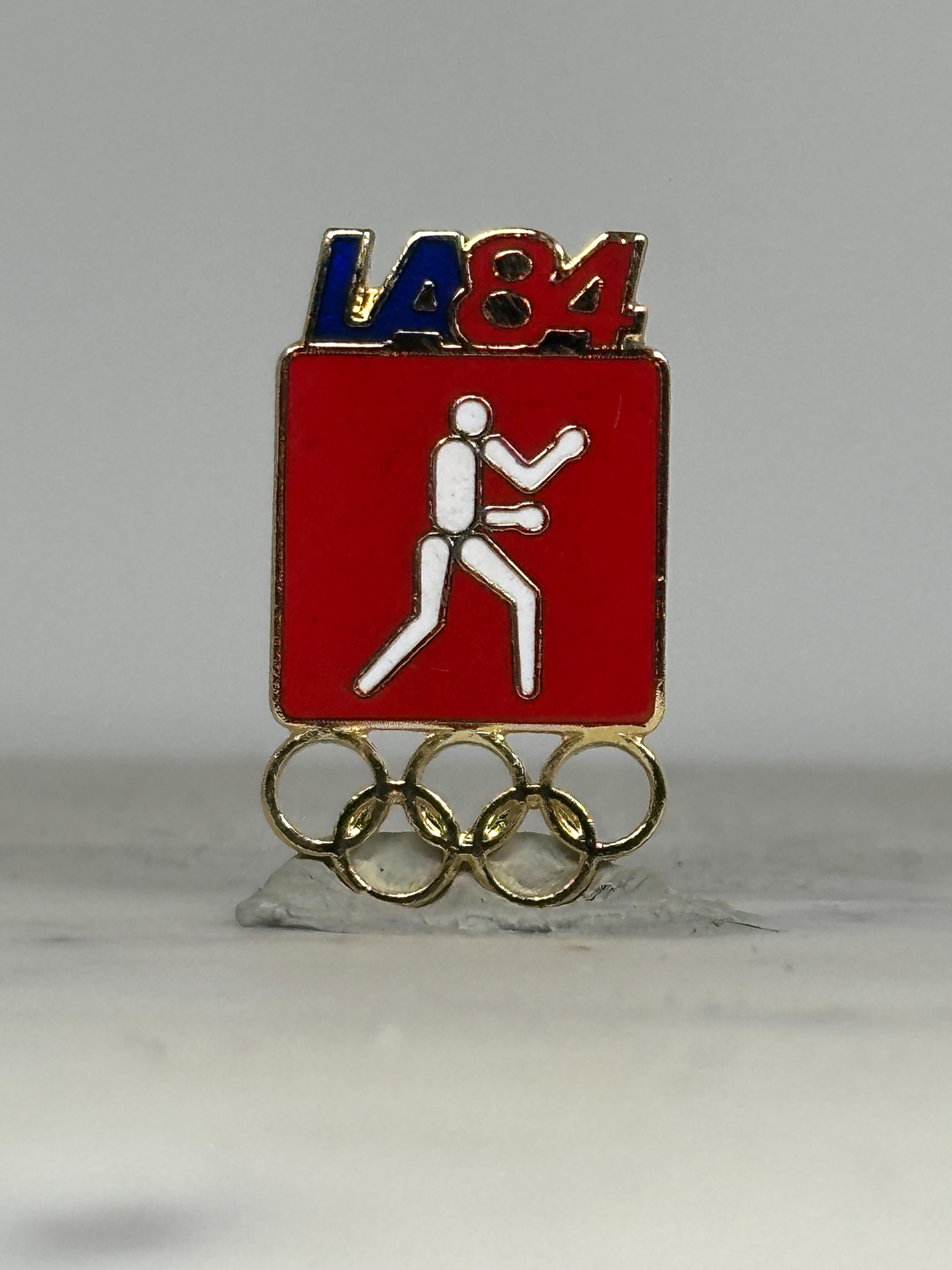 LA 1984 Olympic Boxing Pin: Red Enamel Gold Finish - Vintage Sports Accessory