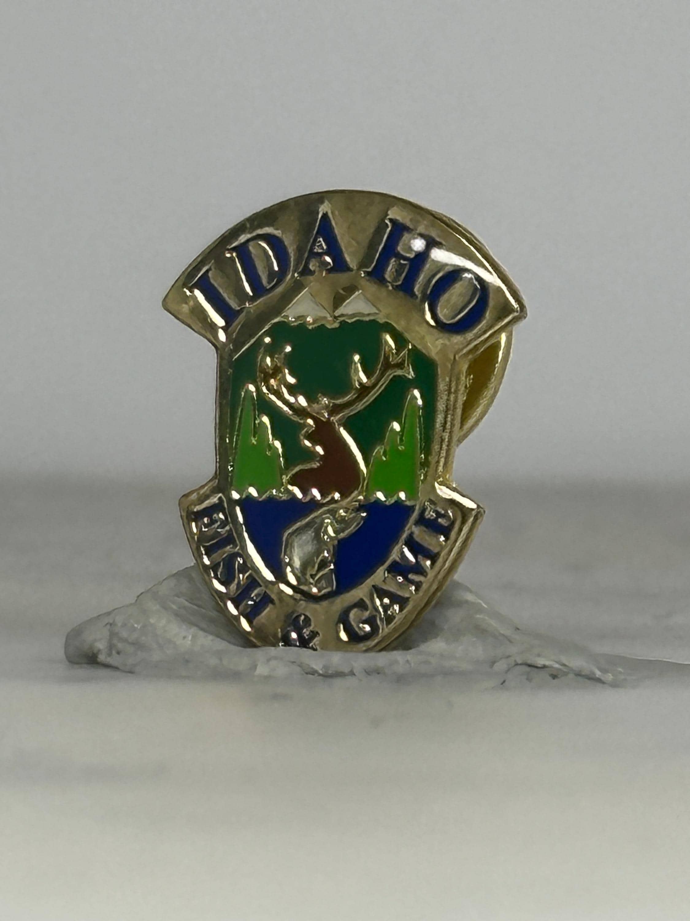 Idaho Fish & Game Pin: Gold Enamel Crest - Wildlife Agency Accessory
